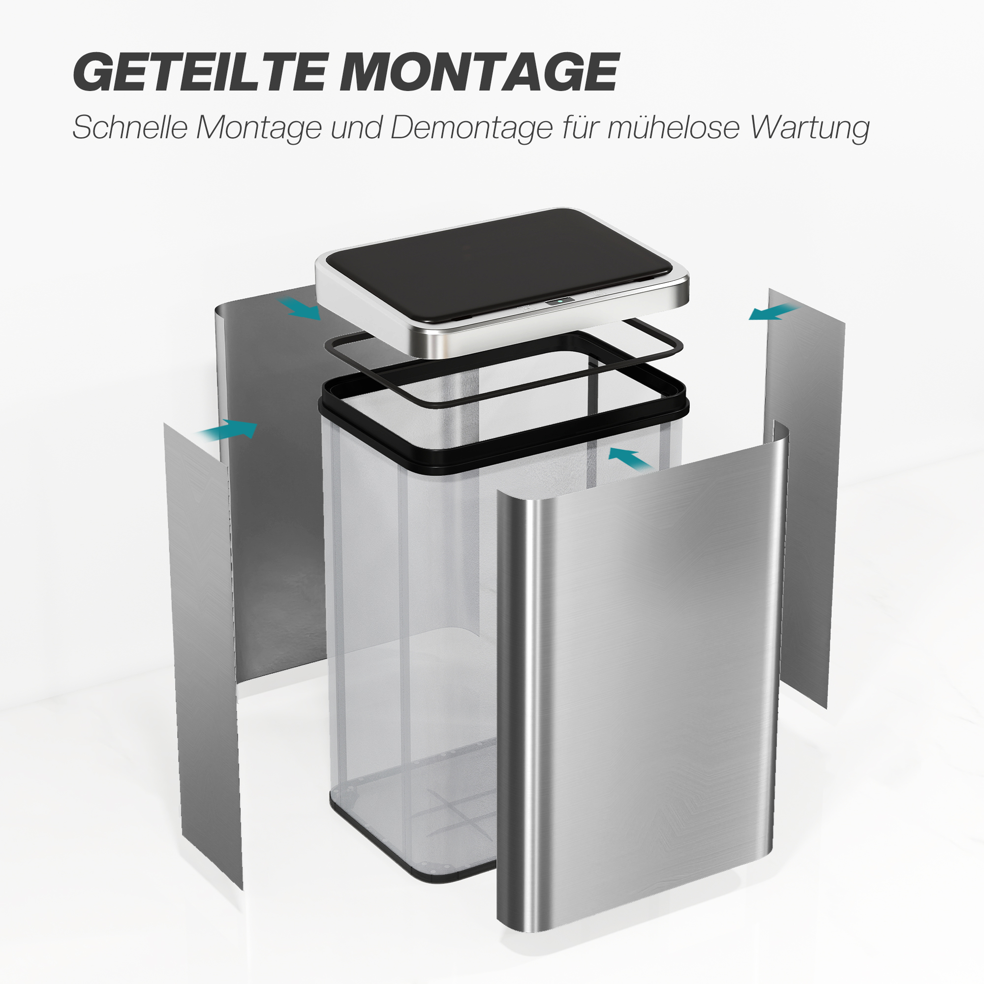 Sensor Mülleimer 40L Edelstahl Automatischer Mülleimer mit Soft-Close-Deckel Bewegungssensor 35,5 x 26 x 55 cm Silber