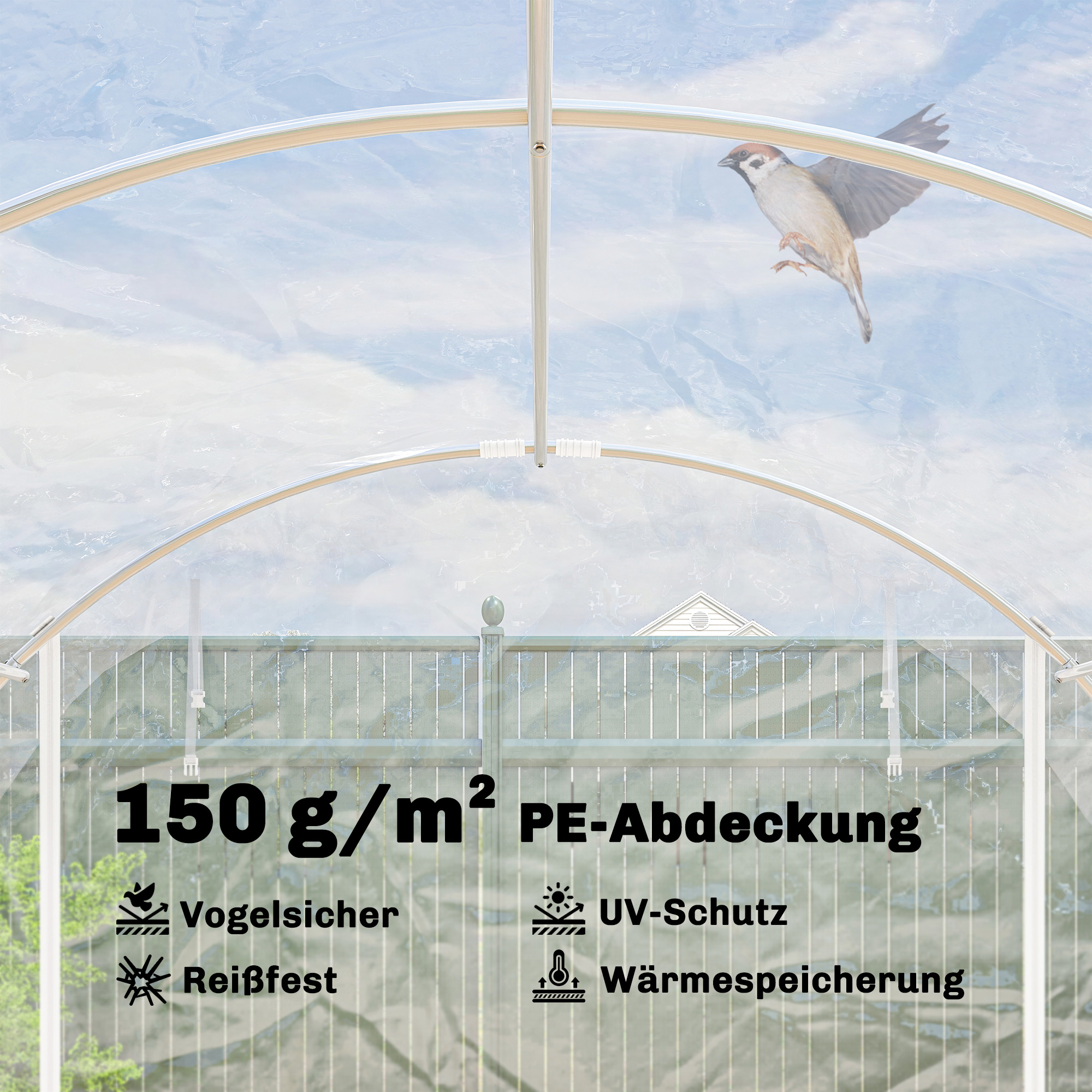 Polytunnel-Gewächshaus, begehbares Gewächshaus mit verzinktem Stahlrahmen und UV-beständiger PE-Abdeckung, transparent