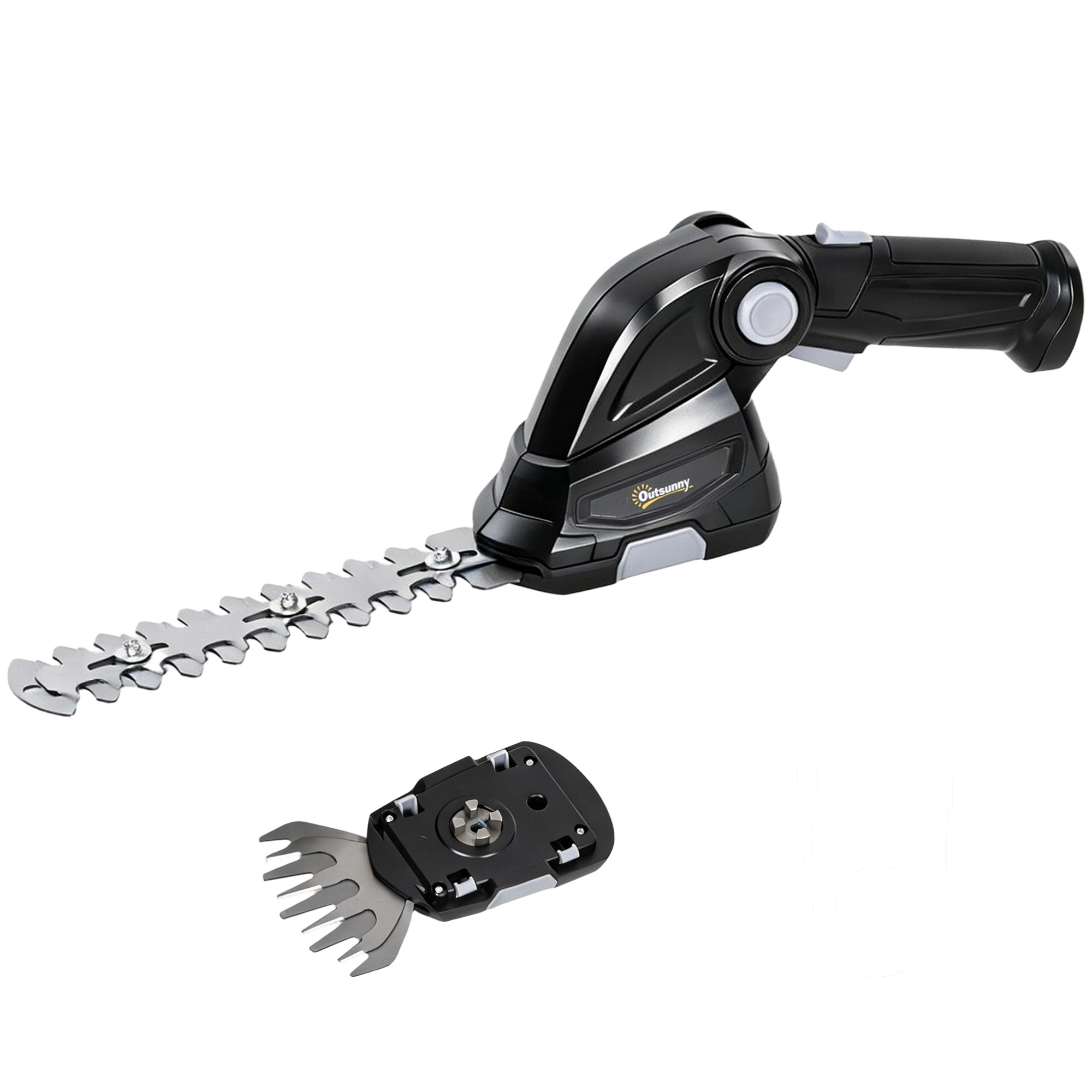 2-in-1 Elektrischer Hecken & Strauchschere mit 2 x 7,2V Wiederaufladbaren 2,0 Ah Akku, 2 Austauschbaren Klingen Schwarz