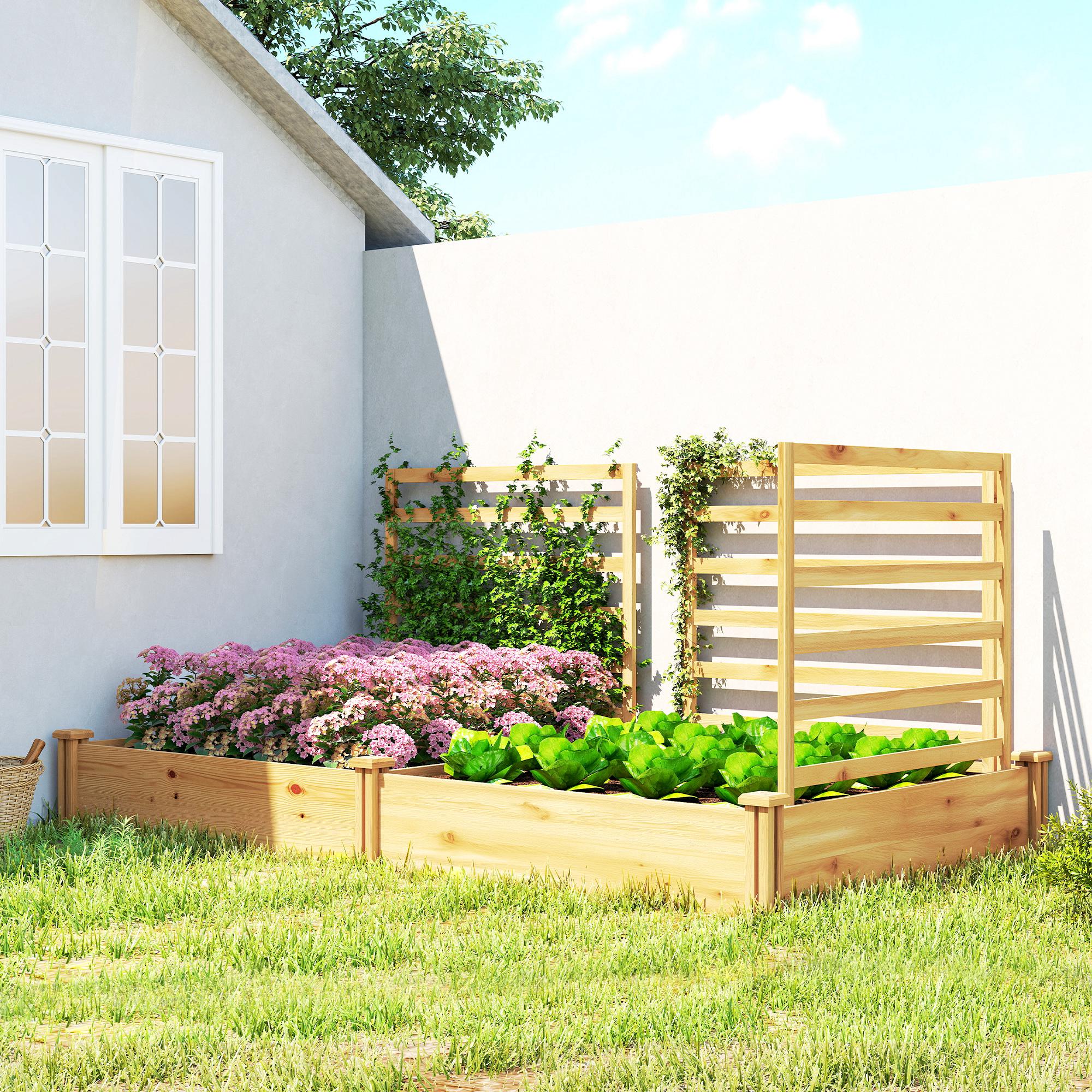 Hochbeet mit Rankgitter Holz Blumenkasten mit 3 Spalier Trennwand Offenem Boden 240 x 125 x 102 cm Naturholz
