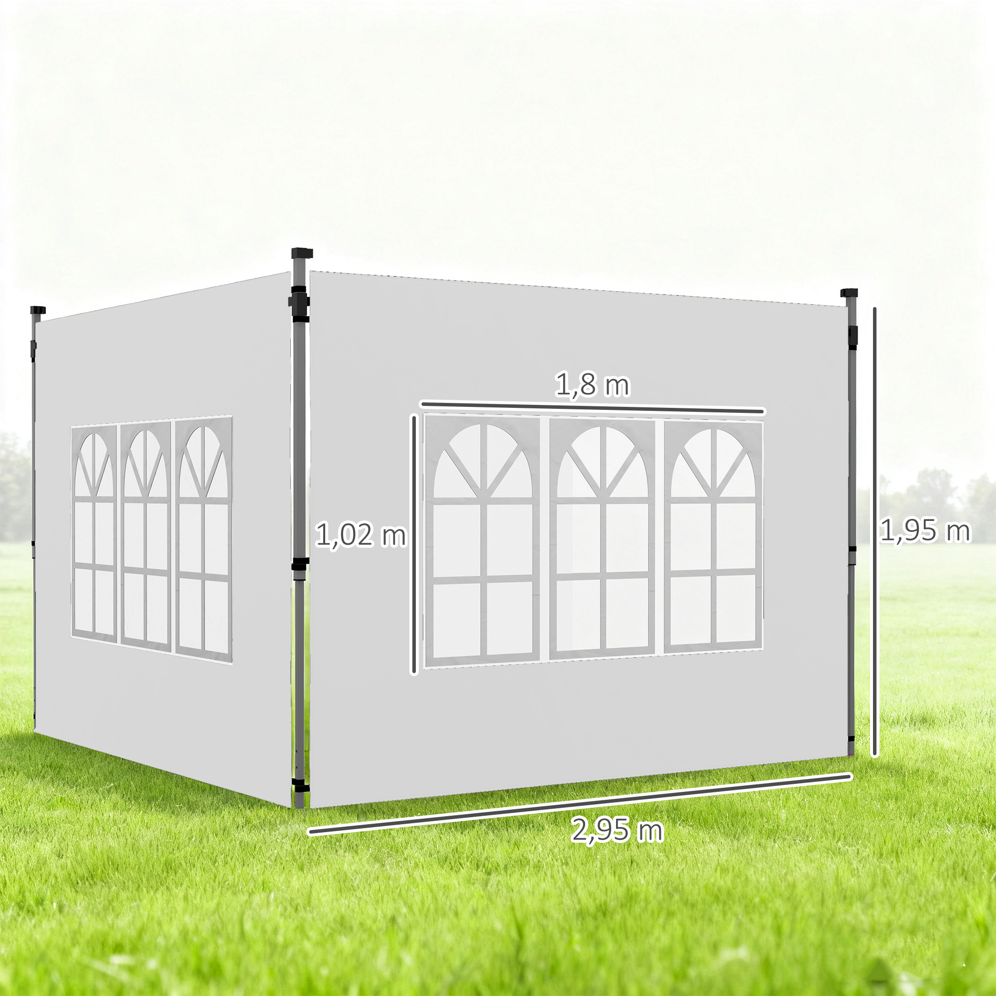 2er-Set Seitenteile für Pavillon 3x3/3x4 m, Seitenwand mit Fenster, wasserdicht Weiß