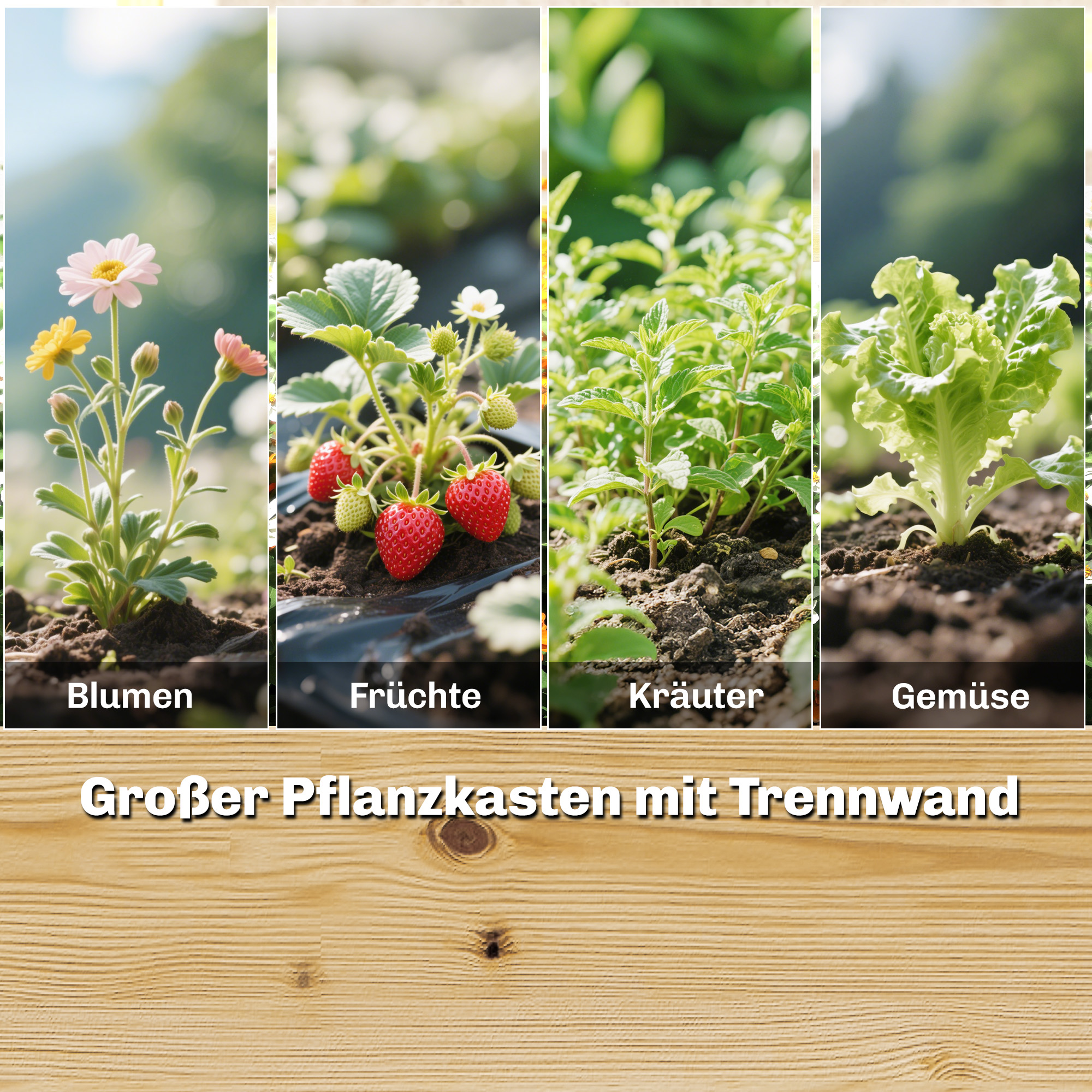 Hochbeet mit Rankgitter Holz Blumenkasten mit 3 Spalier Trennwand Offenem Boden 240 x 125 x 102 cm Naturholz