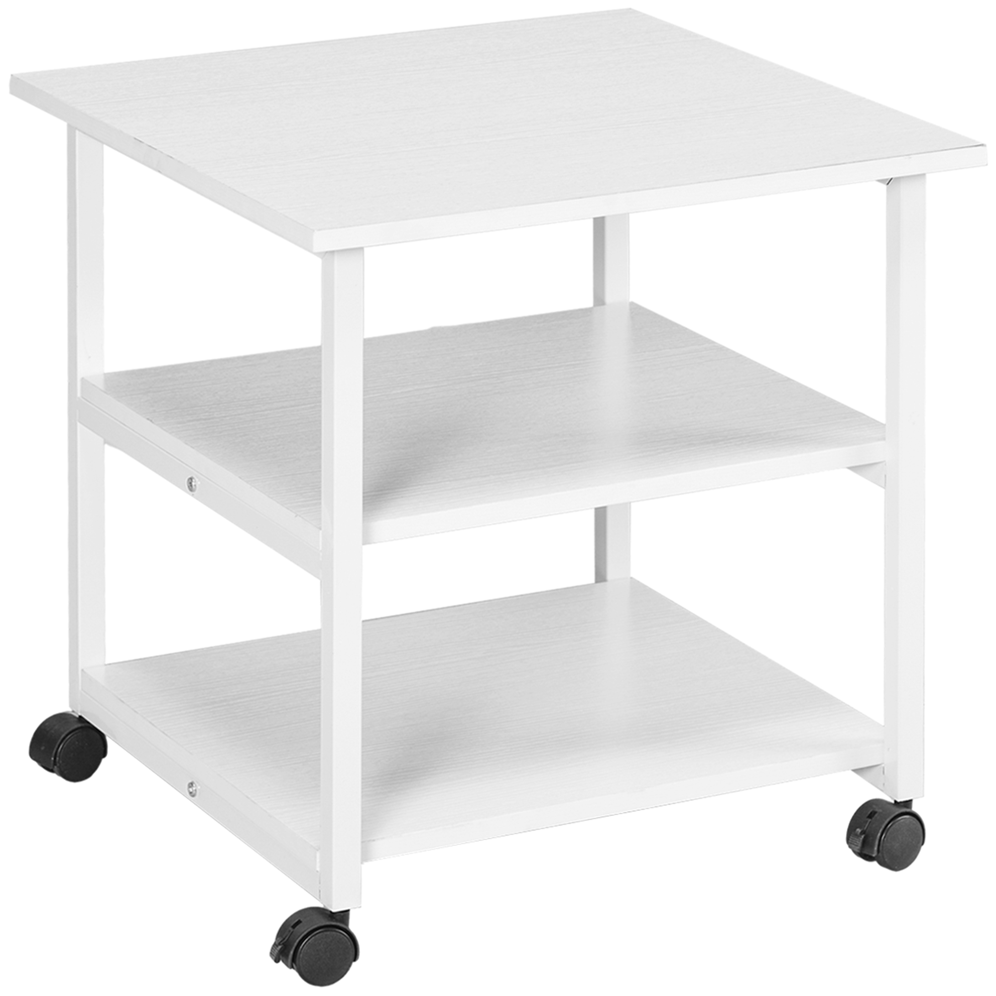 Druckertisch mit Rolle, Druckerständer mit 3-Ebene, Druckerhalter Stahl, 50 x 50 x 52,5 cm