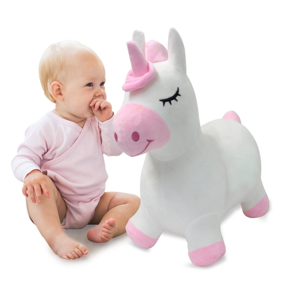 Hüpftier Einhorn mit Plüschbezug und Pumpe Hüpftier Einhorn mit Plüschbezug und Pumpe