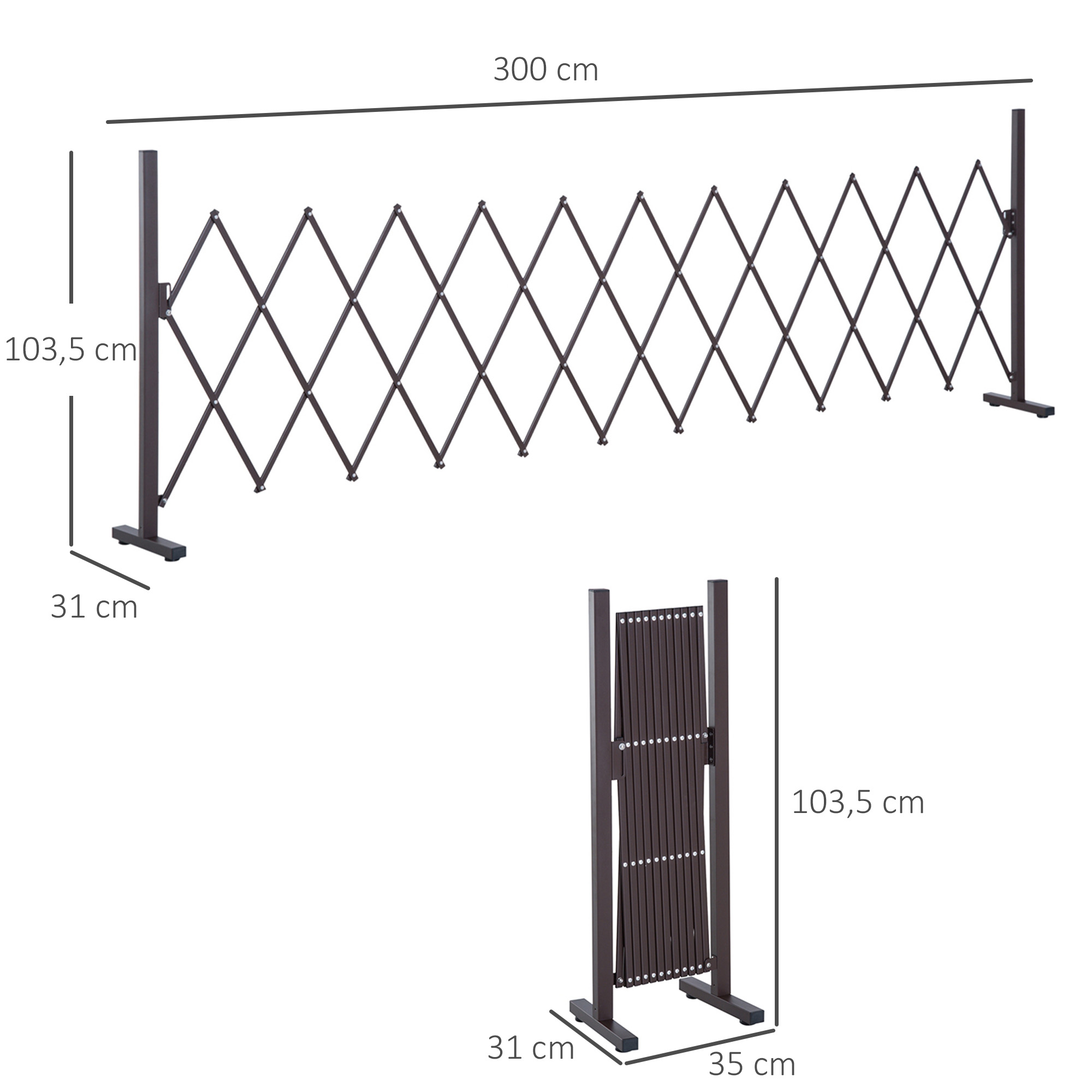 Scherengitter Absperrgitter Scherensperre ausziehbar 35-300cm Garten Alu Braun H103,5cm