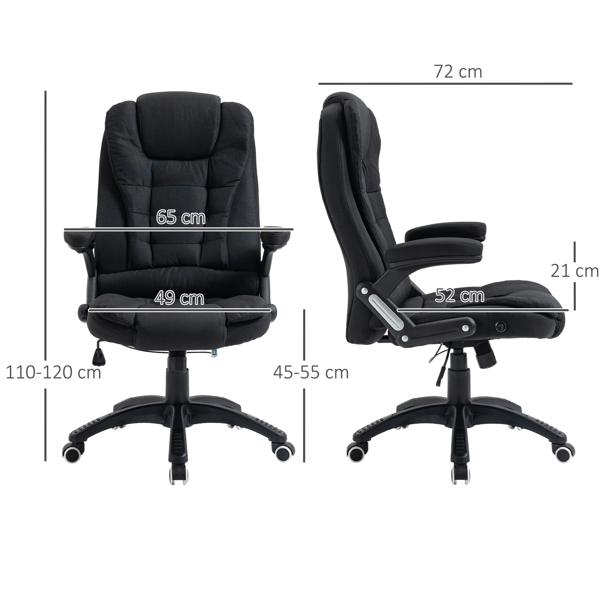 Bürostuhl Computerstuhl entspanntes Hinlegen höhenverstellbarer Schreibtischstuhl  ergonomisch 360° Schaumstoff Kunststoff-Kunststoff leinenartiges Polyester Schwarz 65 x 72 x 100-120 cm