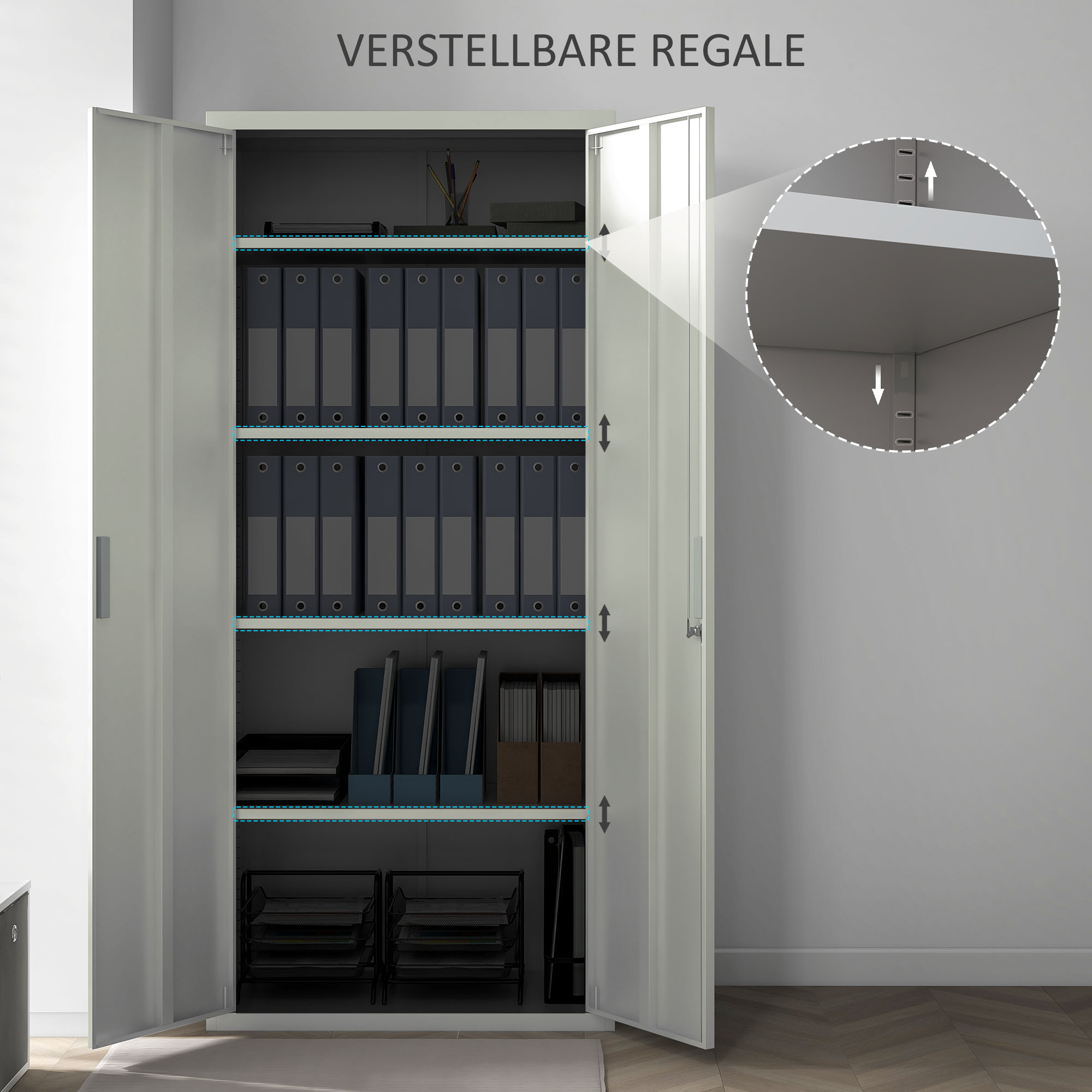Aktenschrank, Büroschrank, 5 Regale, Metall, 80B x 40T x 180H cm, Weiß