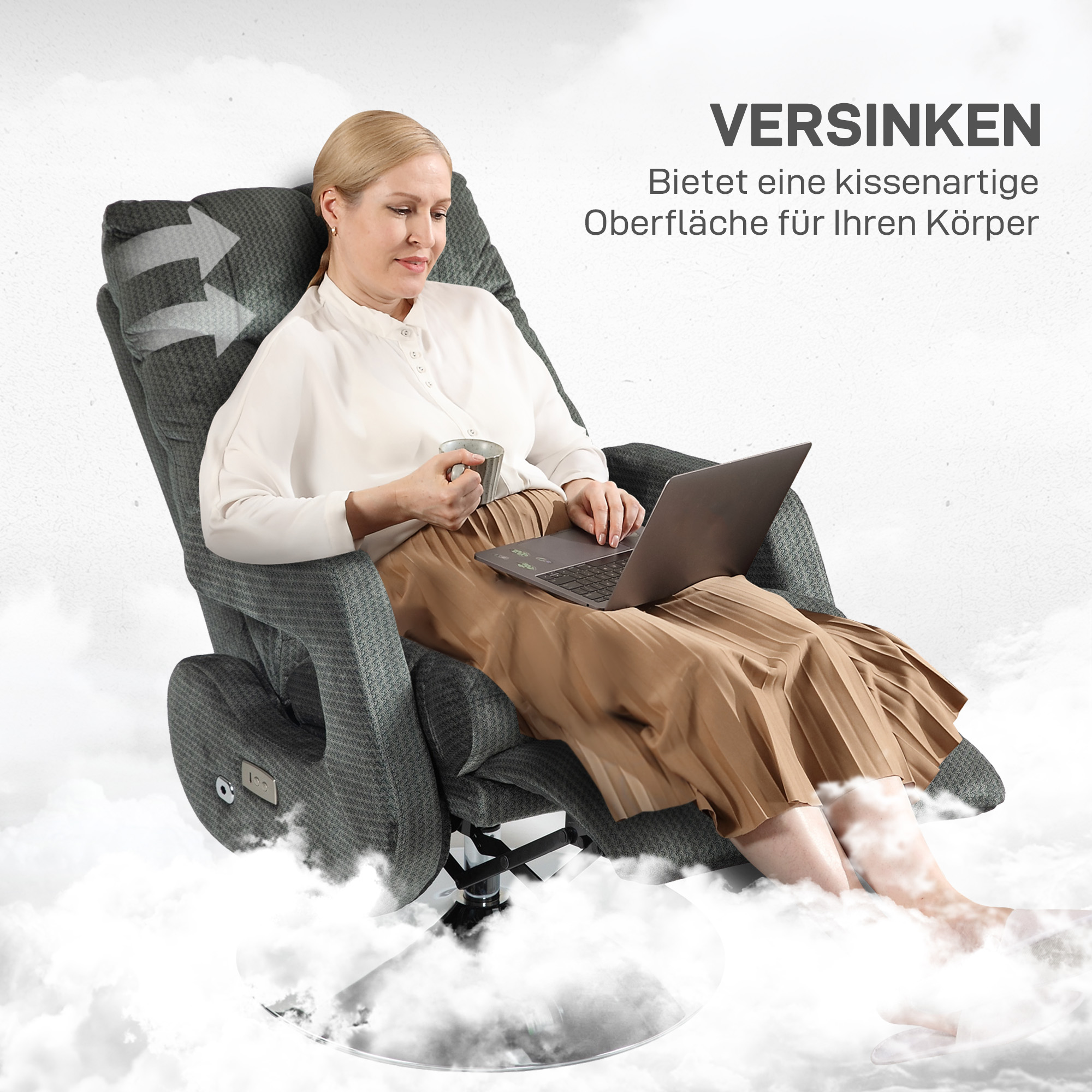 Recliner-Sessel, Elektrischer Polstersessel mit USB-Anschluss und Fußstütze, Samtoptik, drehbar, verstellbar, Grau