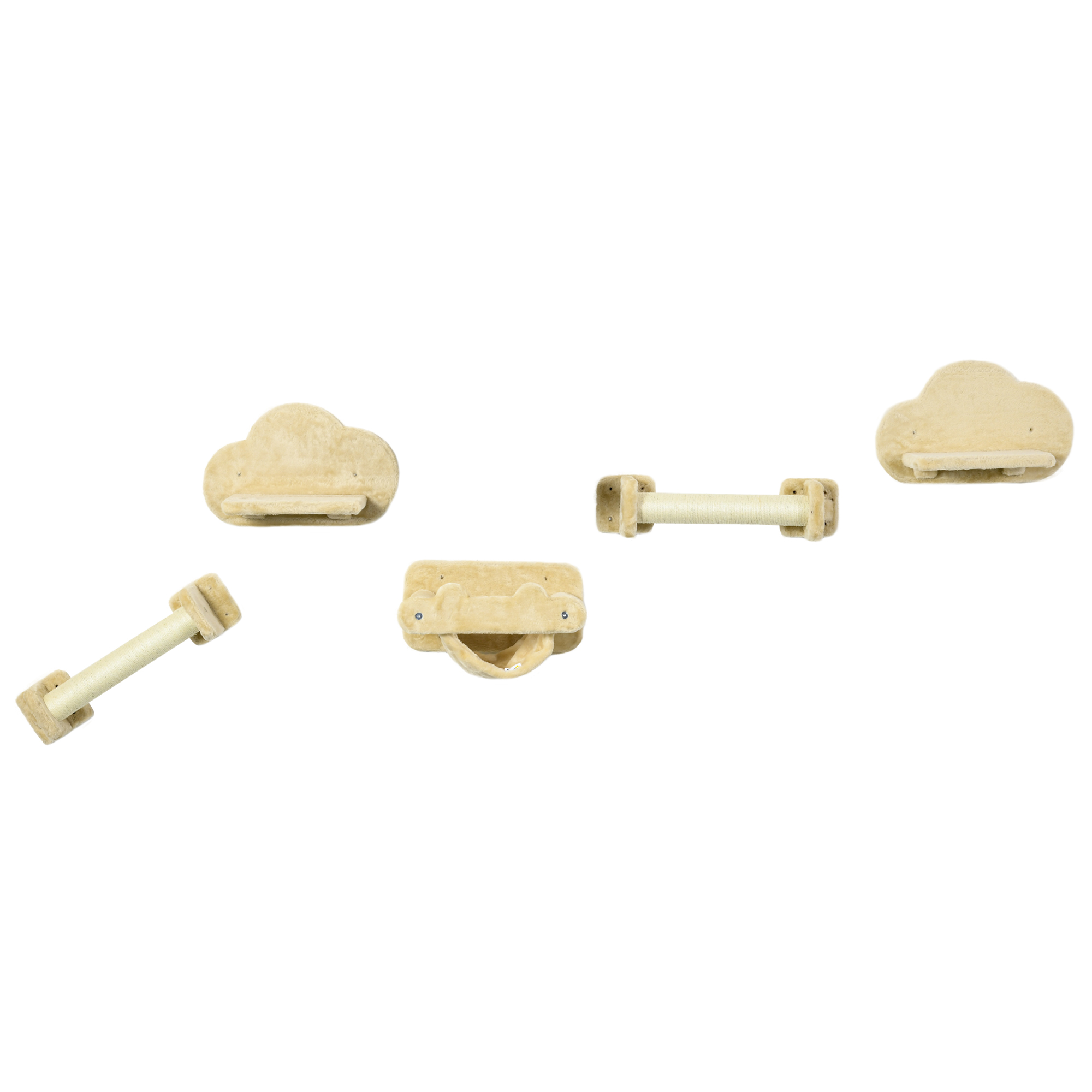 Katzentreppe, 5-teiliges Set, 2 Kratzstämme, 2 Plattformen mit Plüschbezug, Hängematte, beige Katzentreppe, 5-teiliges Set, 2 Kratzstämme, 2 Plattformen mit Plüschbezug, Hängematte, beige
