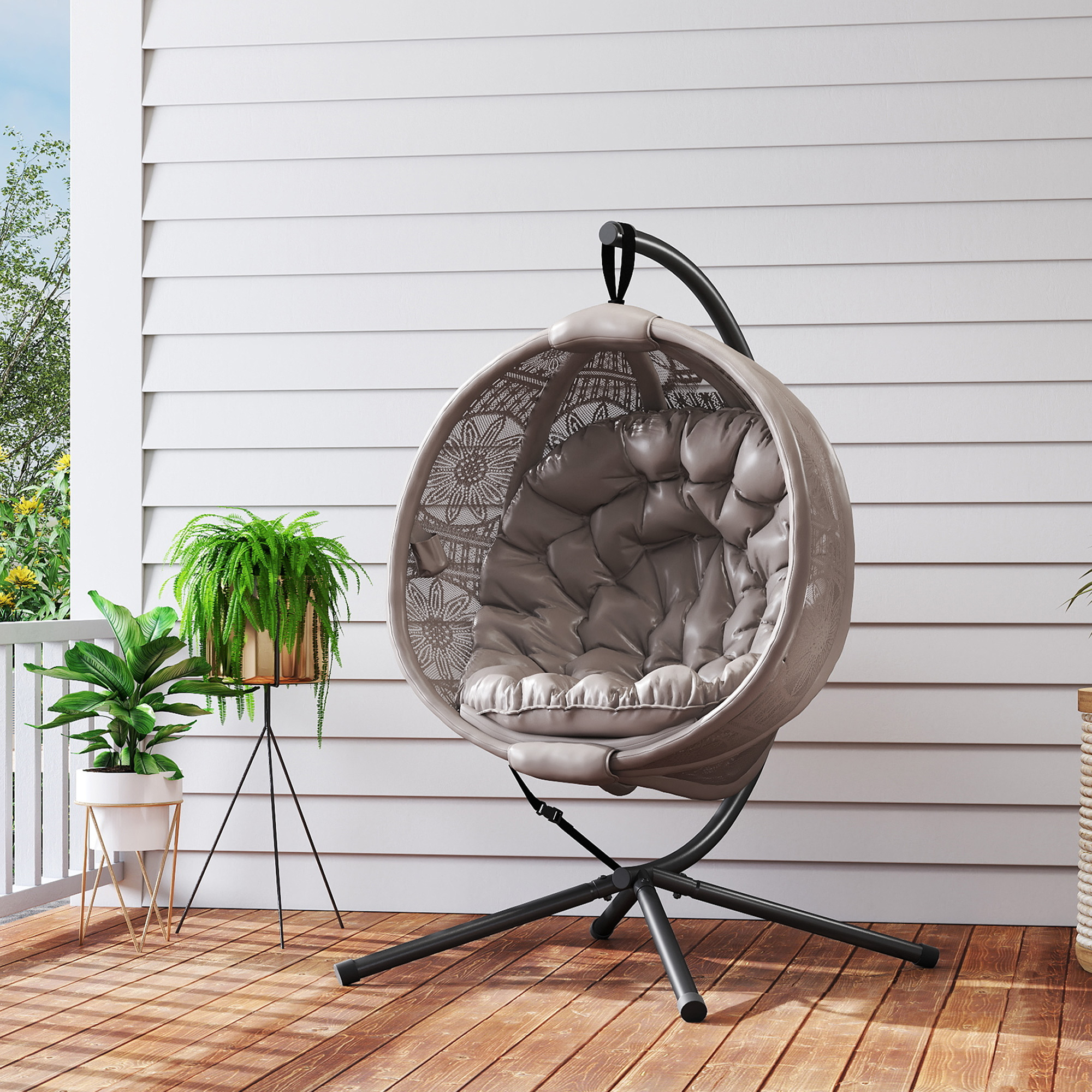 Hängesessel Gartensessel Korbsessel, Boho-Stil, 116 x 125 x 172 cm, Sand + Schwarz