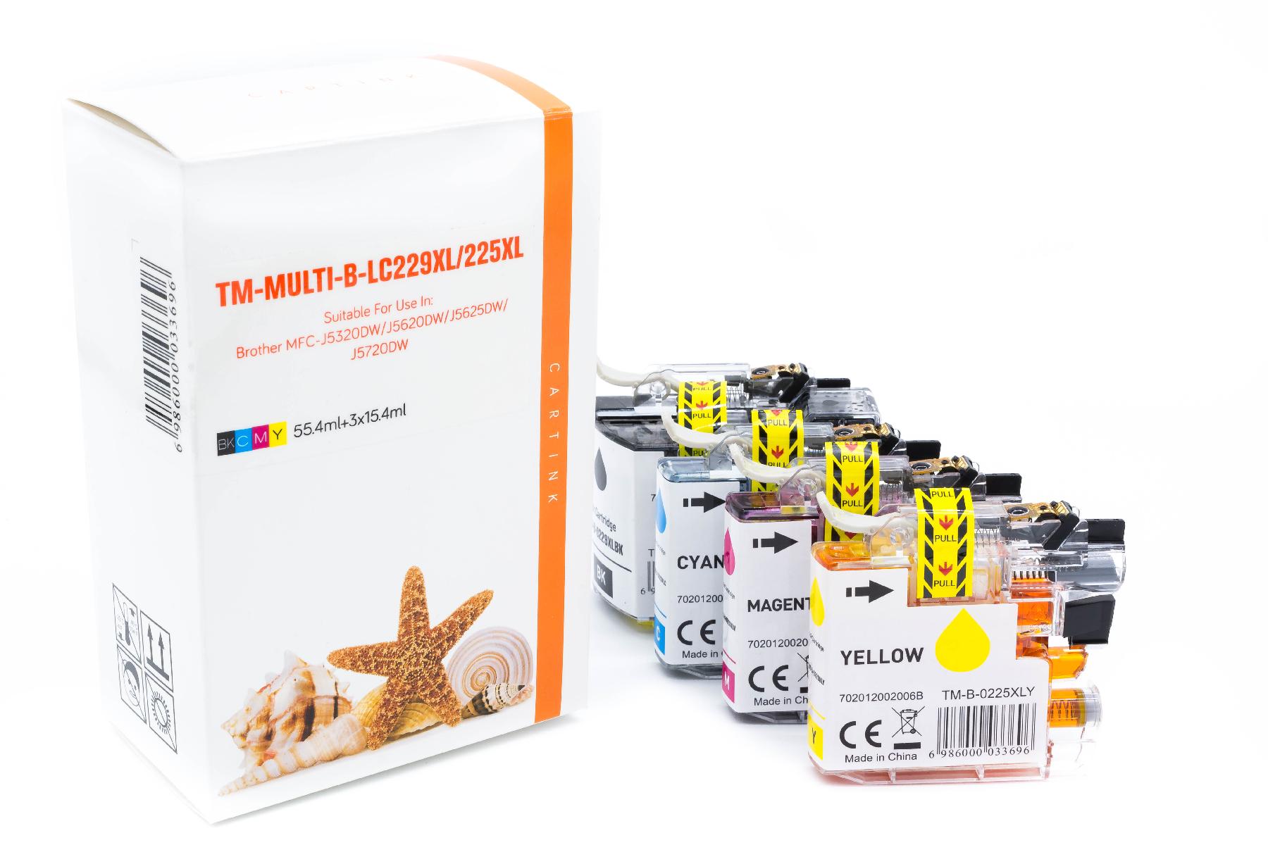 Multipack LC229/225XL alternativ Tinte für Brother / LC229XLVALPB / BK57,6ml / C,M,Y15,6ml