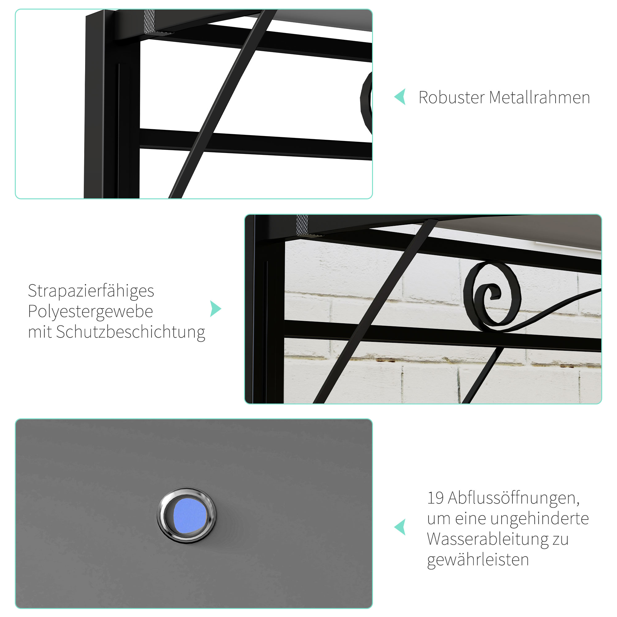 Pavillon mit klappbarer Dacherweiterung wetterfest 3 x 2,5 m Dunkelgrau