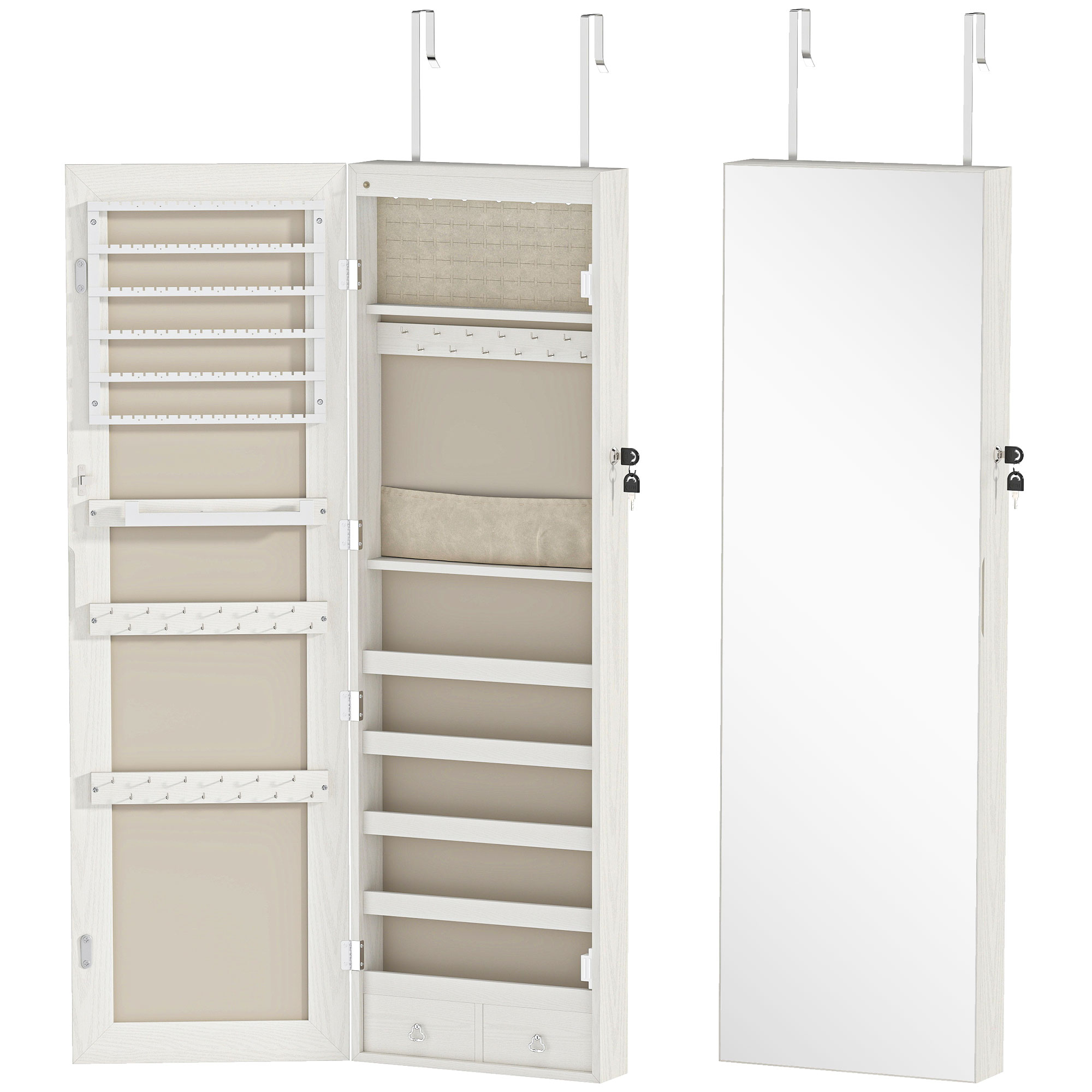 Schmuckschrank mit LED Spiegelschrank Wandschrank Wand-/Türmontage MDF