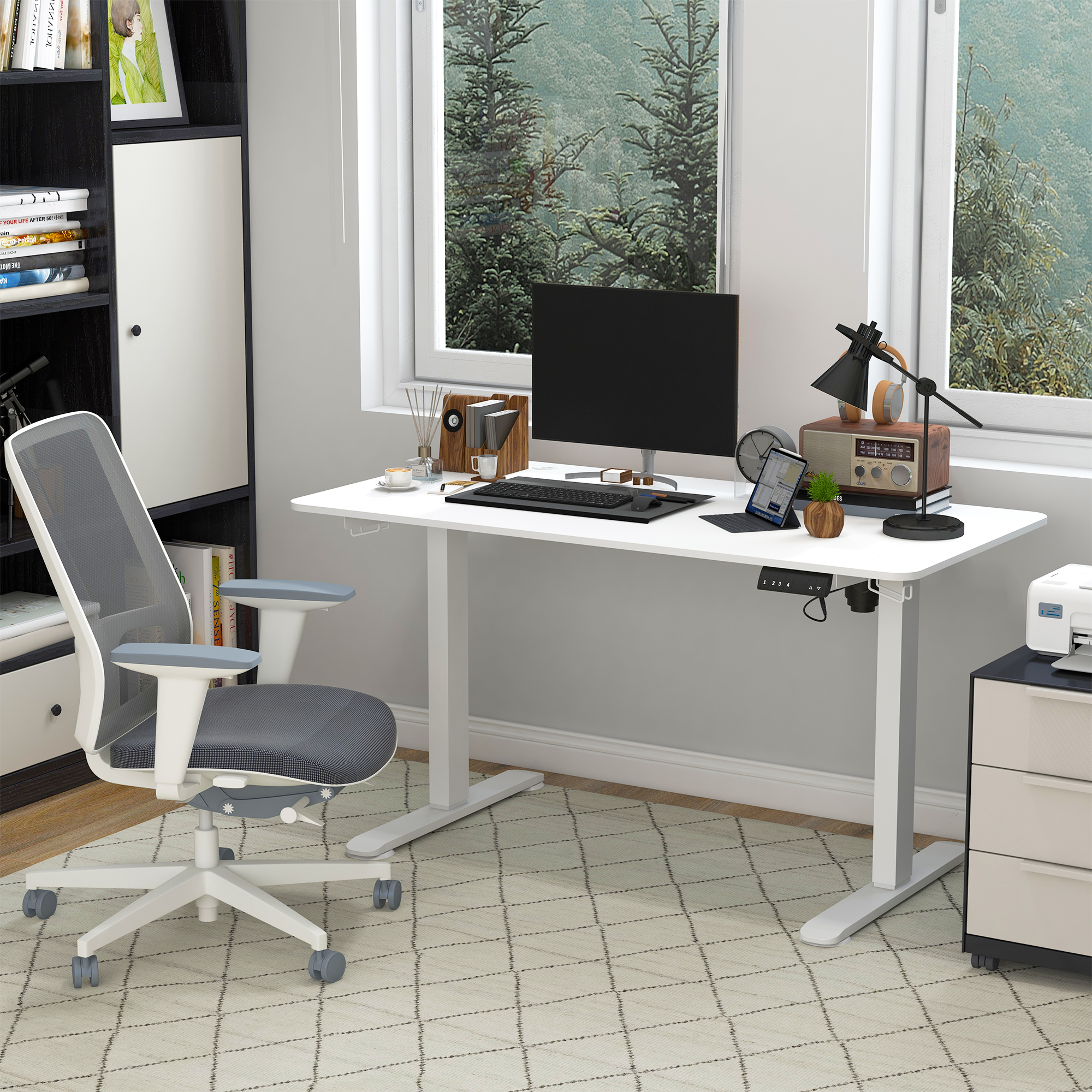 Stehpult höhenverstellbarer Computertisch Schreibtisch, 140 cm x 70 cm x 116 cm, Weiß