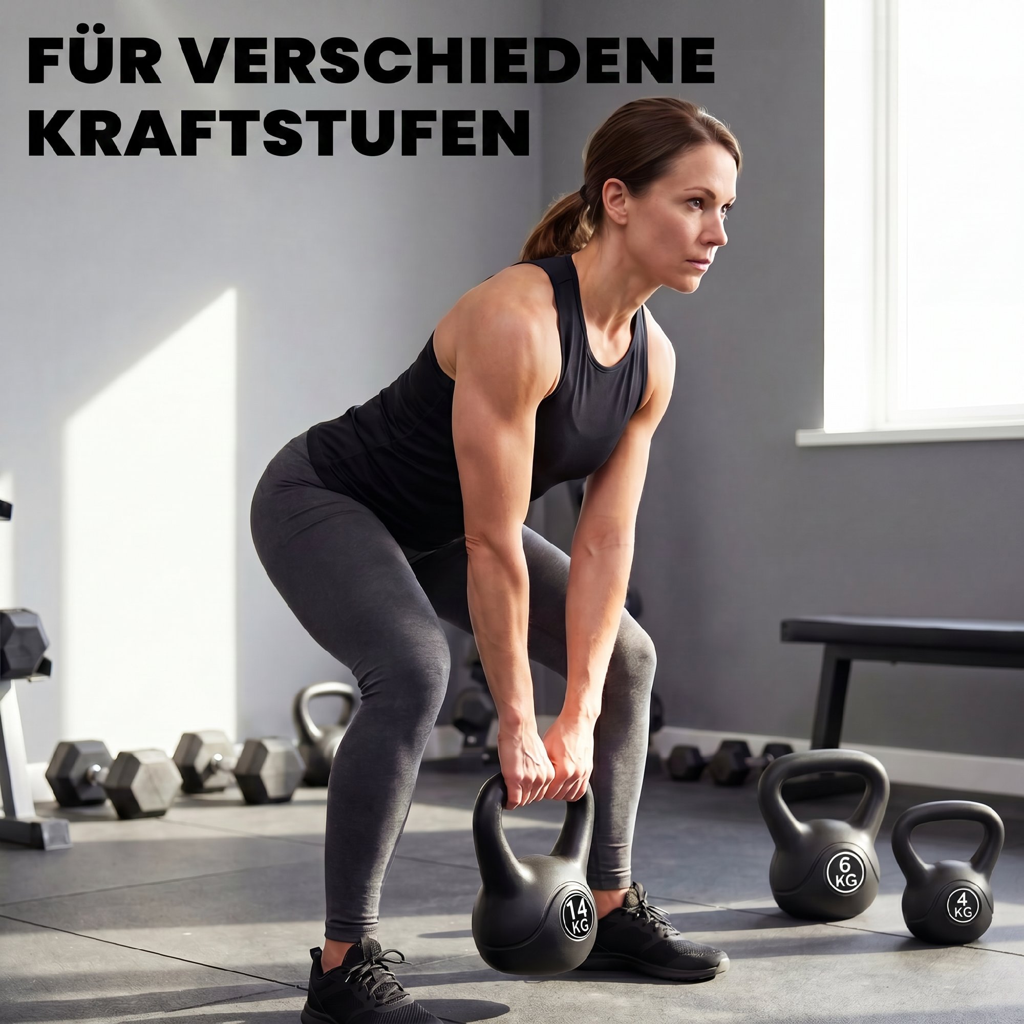 Kettlebell Kugelhantel 14 kg Gewicht-Hantel mit Sand befüllt für Anfänger Schwarz
