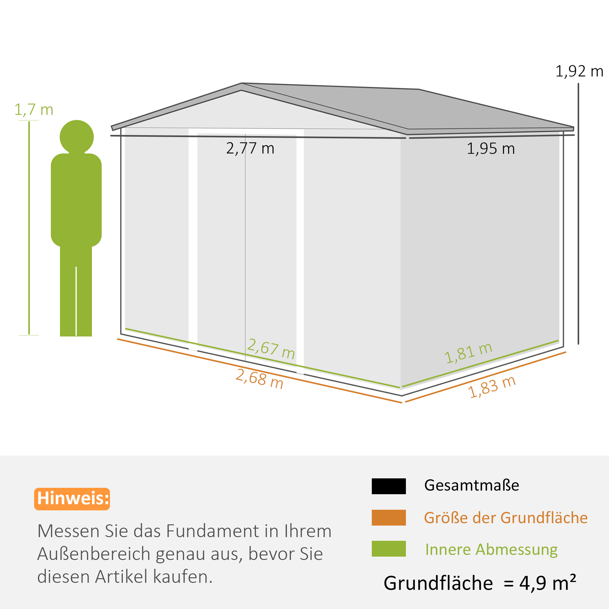 Geräteschuppen mit Schiebetüren 2,77 x 1,95 x 1,92cm Metall Grau