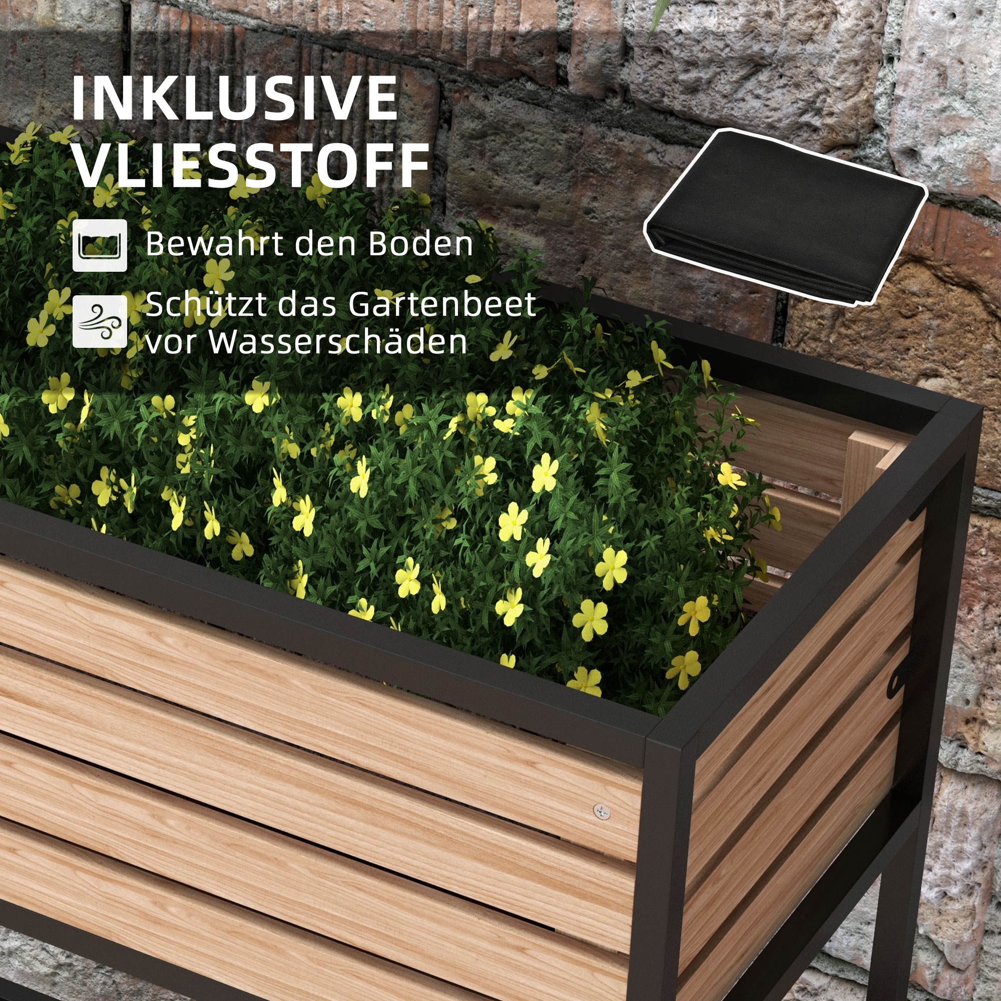 Planzkasten Blumentreppe Hochbeet, weterbeständig, 3 Pflanzkästen, 83 cm x 39 cm x 100 cm, Natur + Schwarz