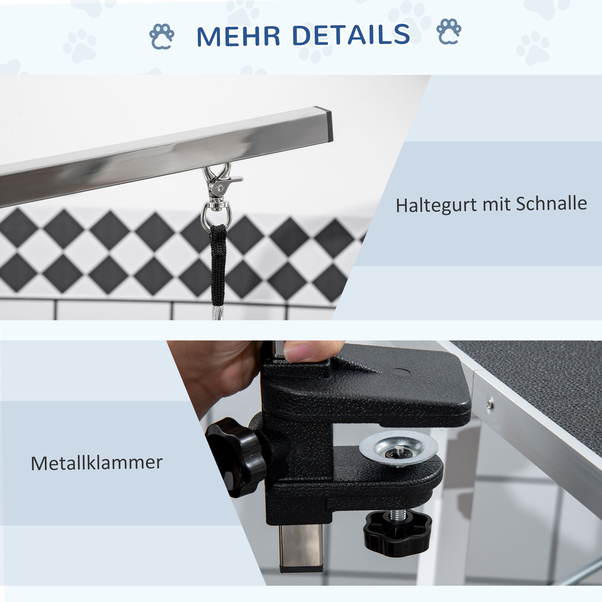 Trimmtisch für Hunde Hundepflegetisch klappbar, Haustierpflegetisch mit höhenverstellbarem Galgen, Schlingen, rutschfest Oberfläche, Schertisch bis 150 kg, 91,5 x 61,5 x 76 cm, Schwarz