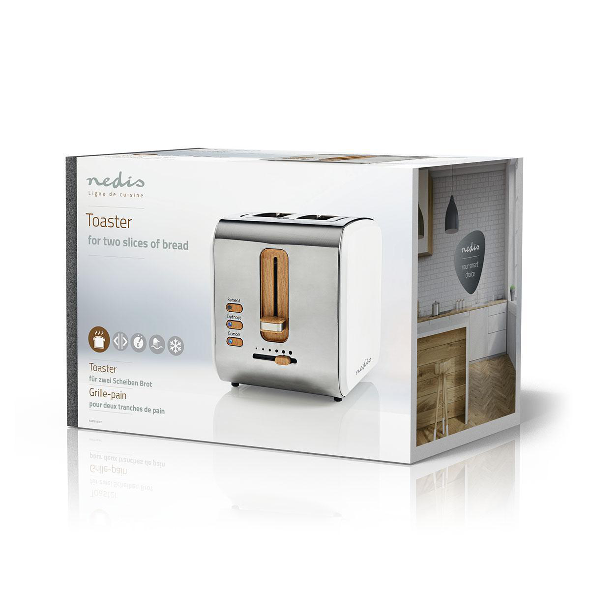 Toaster | Soft Touch Serie | 2 Brotscheiben | 2 Steckplätze | Bräunungsstufen: 6 | Auftaufunktion | Weiss