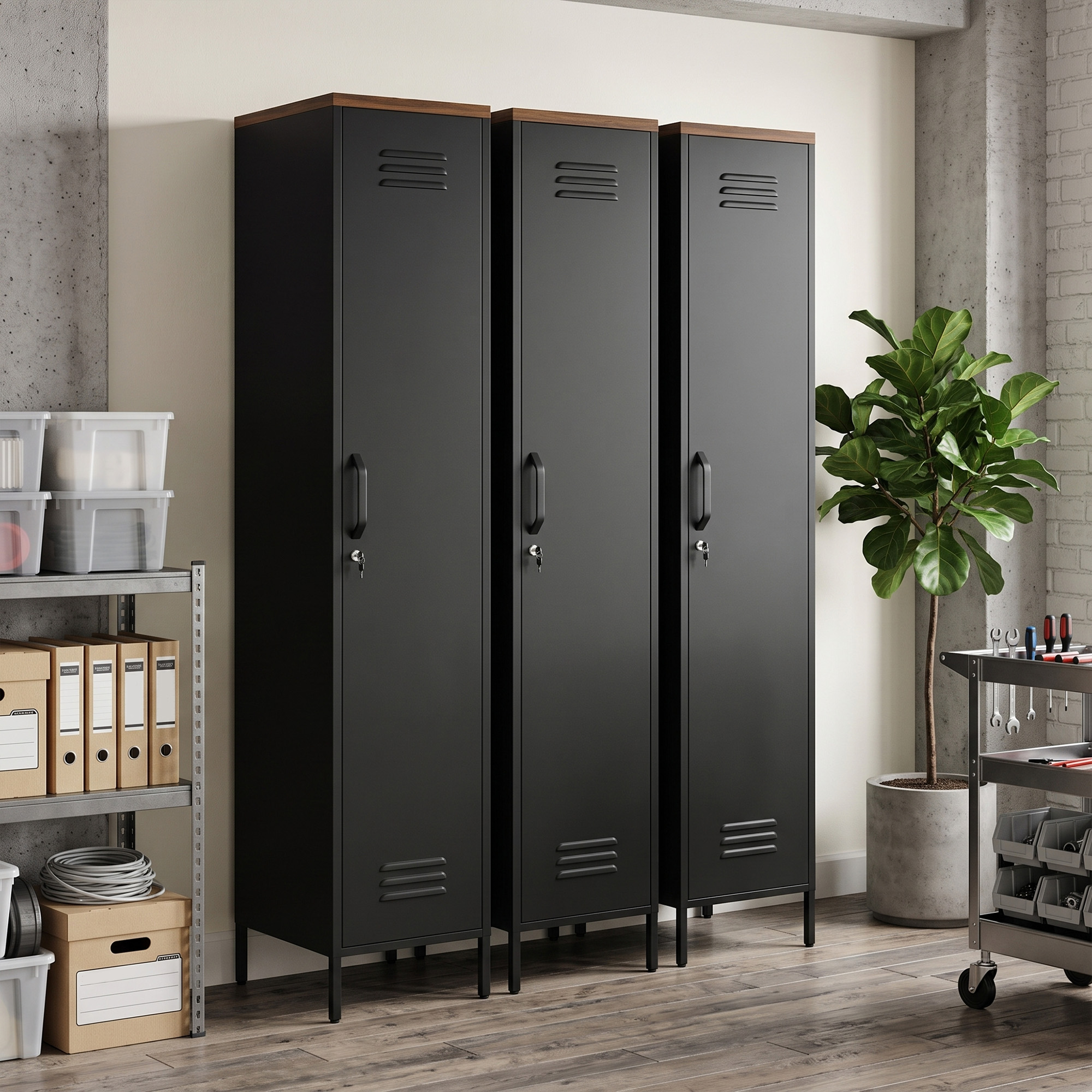 Metallschrank, Industrieller Kleiderschrank mit verstellbaren Böden für Schlafzimmer, Garage und Büro, Schwarz