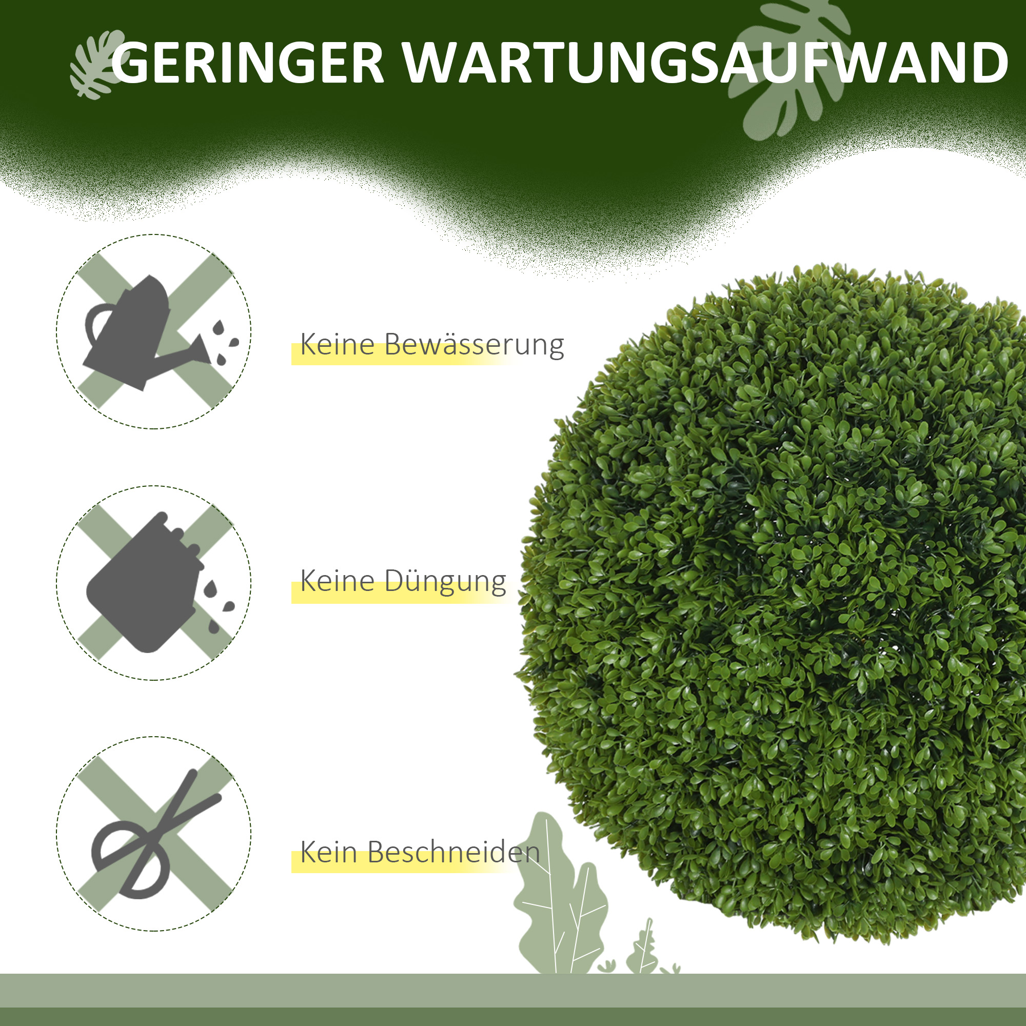 2er-Set Buchsbaumkugel, Künstliche Pflanzen, Zimmerpflanze mit UV-Schutz, Deko-Pflanze, für Indoor, Outdoor, Grün