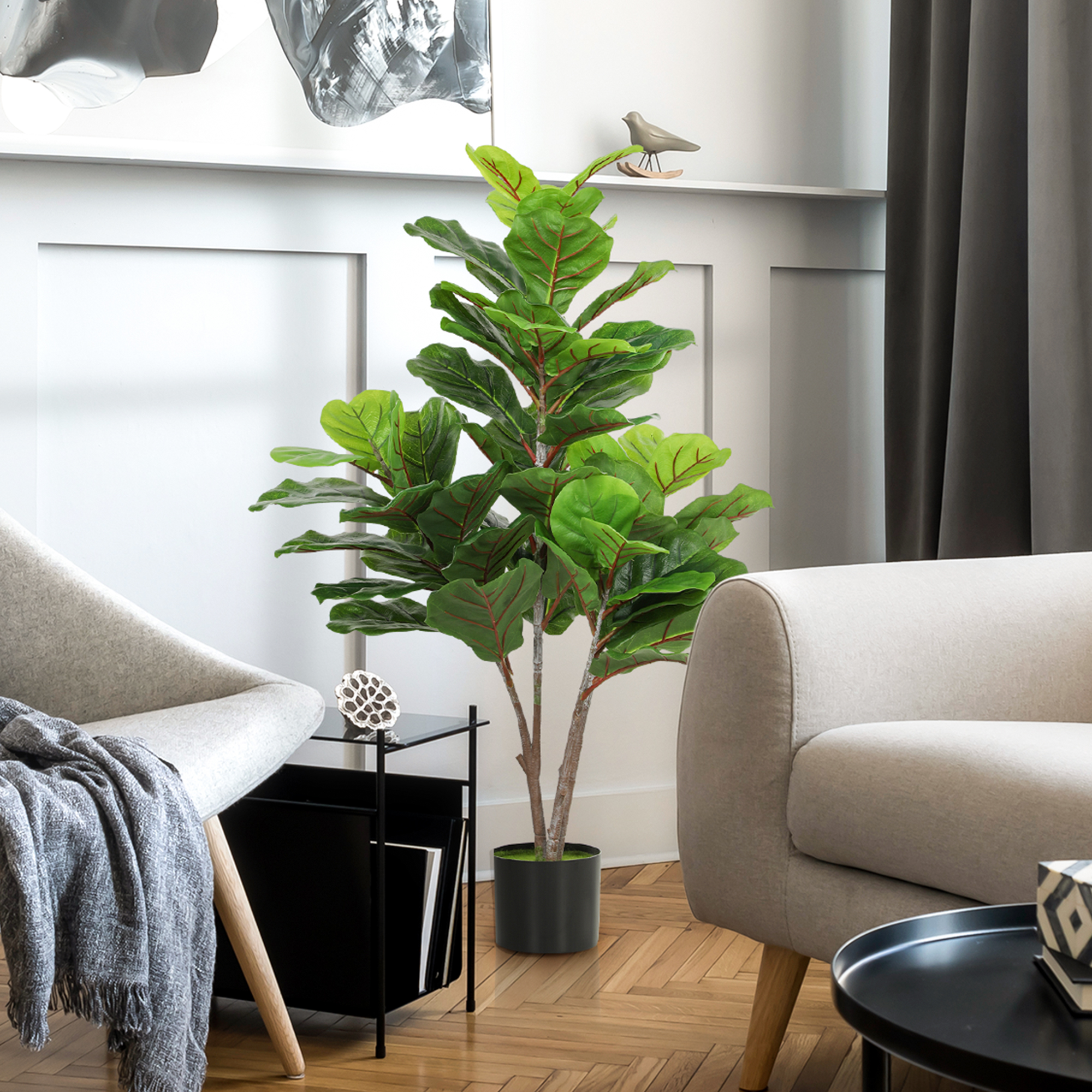 Künstliche Geigen-Feigenbaum 110cm Kunstpflanze, Plastik Künstliche Pflanzen im Topf, Dekoration Geschenk