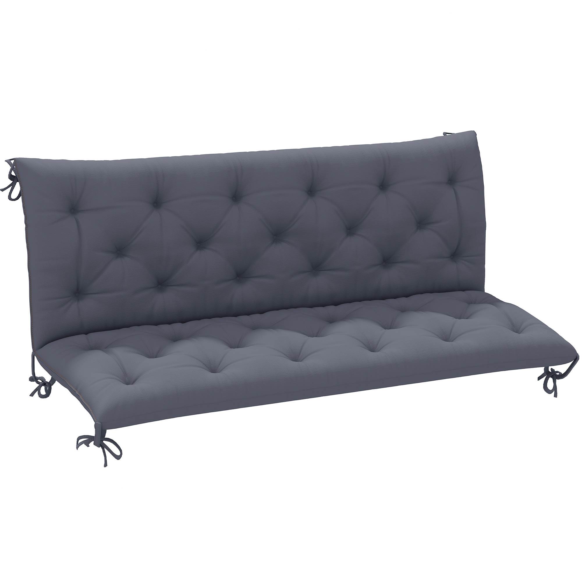 3 Sitzer Bankauflage 150 x 98 x 8 cm Sitzkissen mit Bändern Rückenkissen für Indoor/Outdoor Polster Auflage für Sitzbank Gartenbank Gartenmöbel Hollywoodschaukeln Dunkelgrau