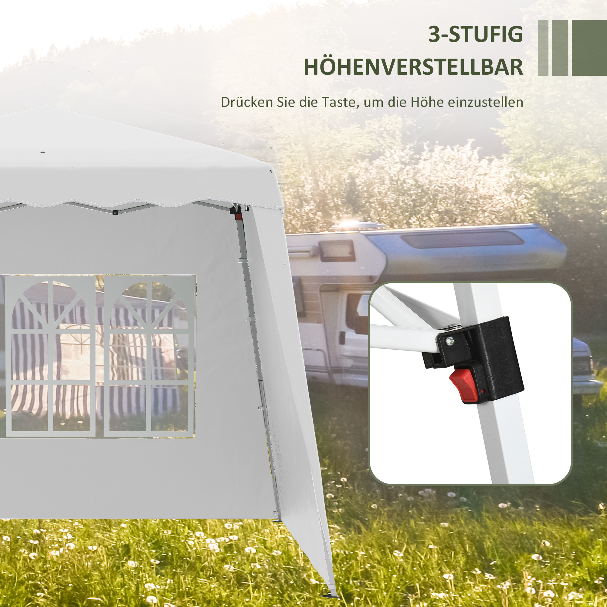 Pop Up Pavillion Faltpavillion, inkl. Fernstern, wetterbeständig, 240 x 240 x 250 cm, Weiß