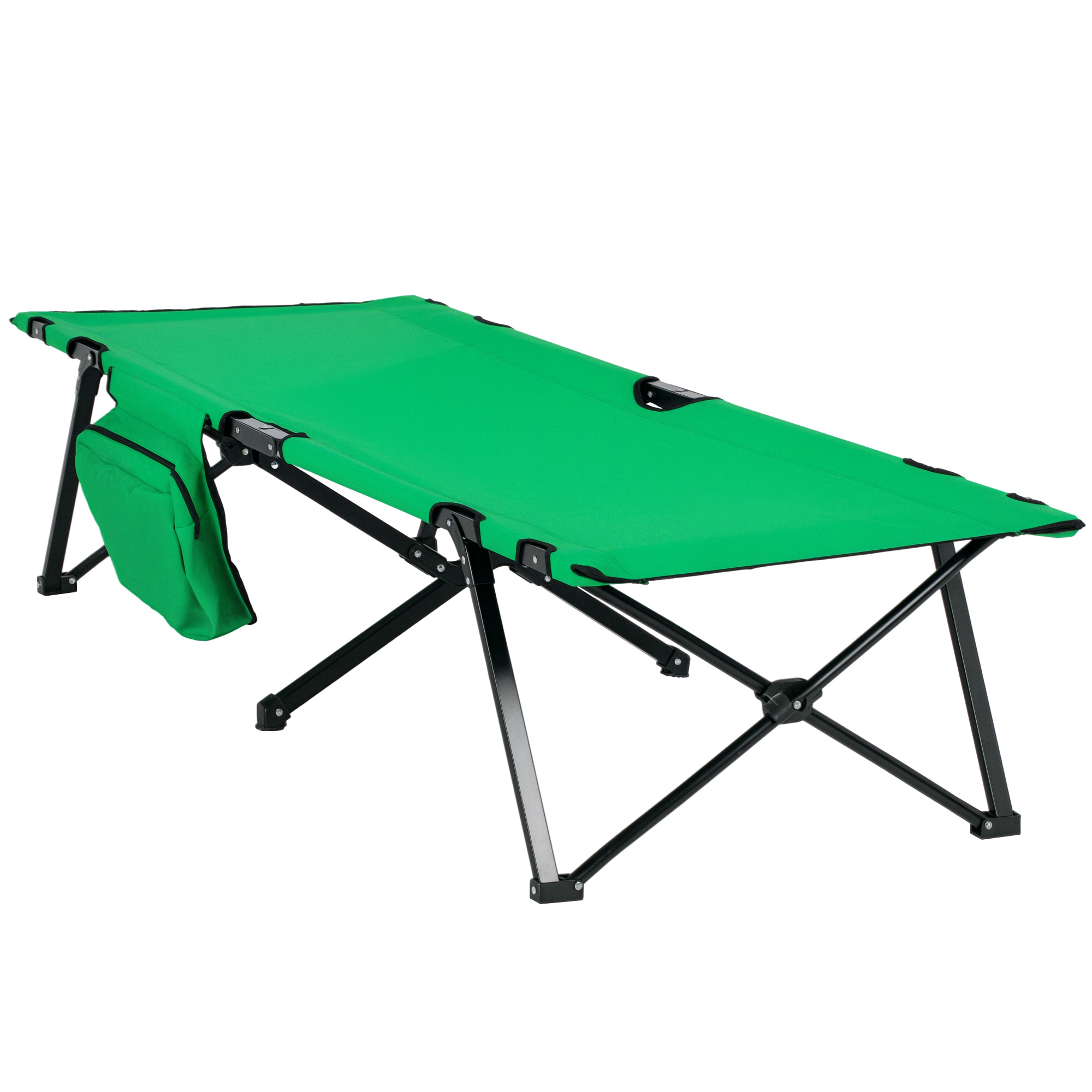 Campingbett Feldbett Klappbett klappbar mit Seitentasche Getränkehalter bis 136 kg belastbar Stahl Oxford Grün+Schwarz 190 x 65 x 40 cm Campingbett Feldbett Klappbett klappbar mit Seitentasche Getränkehalter bis 136 kg belastbar Stahl Oxford Grün+Schwarz 190 x 65 x 40 cm