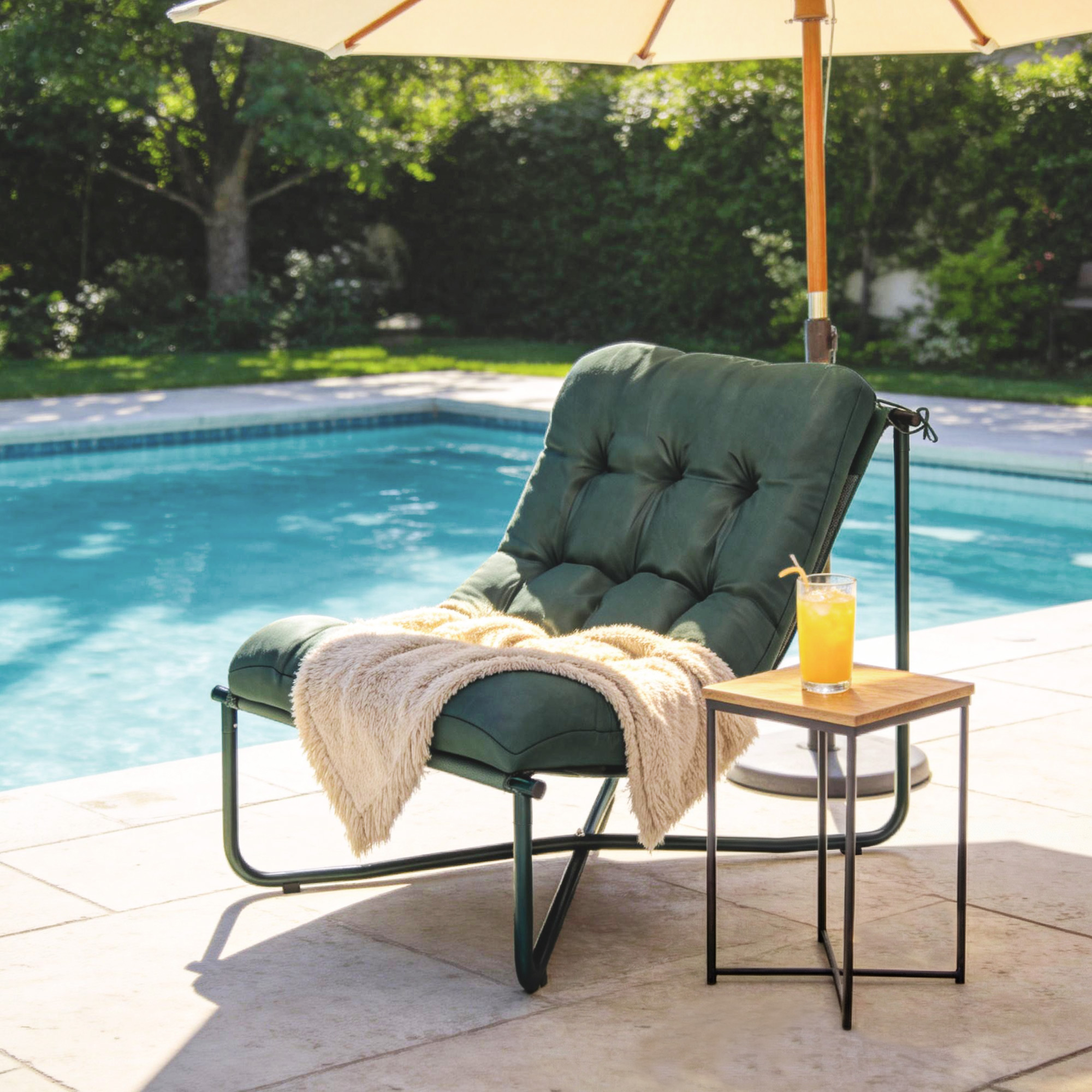 Gartenstuhl Gartensessel mit Kissen Atmungsaktiver Sling-Sitz Stahlrahmen für Garten Terrasse 76 x 92 x 76 cm Dunkelgrün