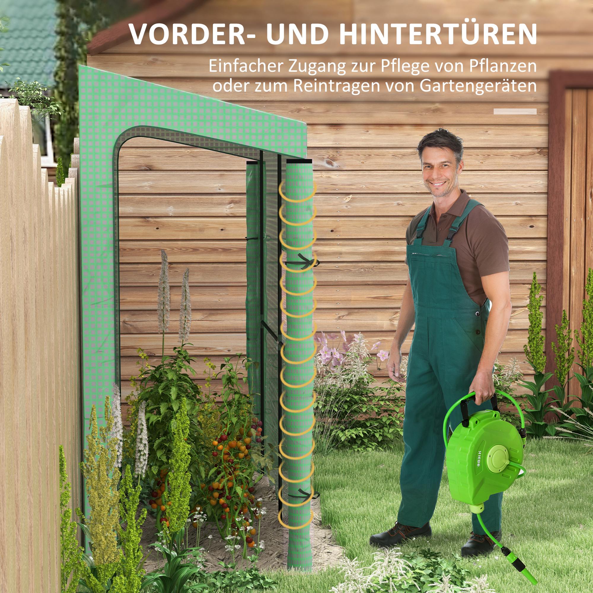 Anlehn-Gewächshaus Frühbeet Treibhaus, aufrollbare Türen, wetterbeständig, 200 cm x 80 cm x 200 cm, Grün