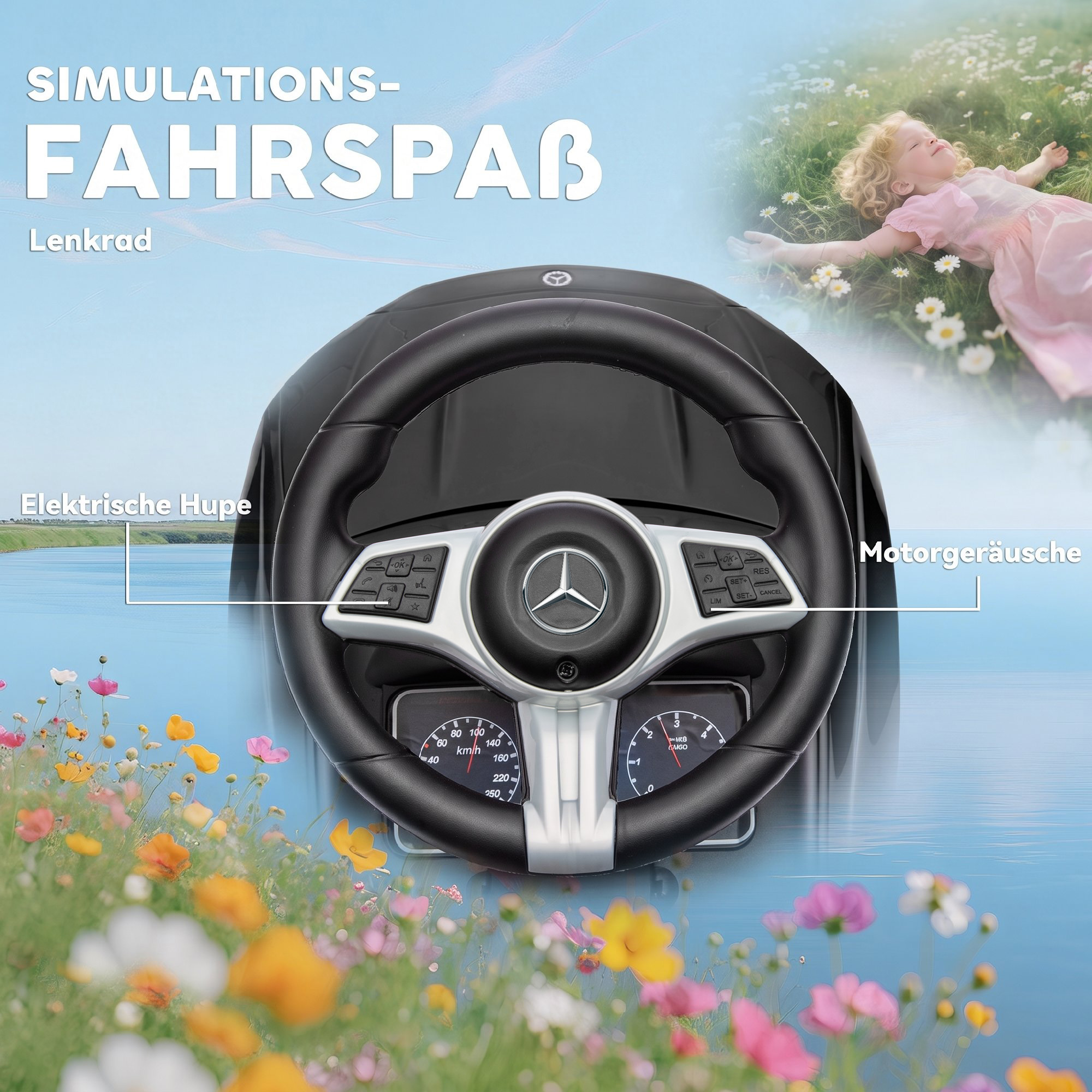 Rutschauto mit Schiebstange 2-in-1 Rutschfahrzeug mit abnehmbarem Griff, Sicherheitsgeländer, Stauraum, Hupe & Lenkrad