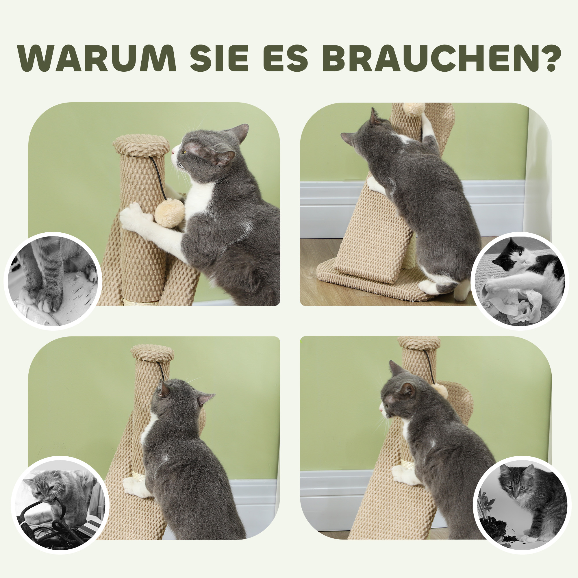 Kratzbaum mit Kratzbrett, Spielball, Noppenstruktur/Sisal, 54 cm, Hellbraun