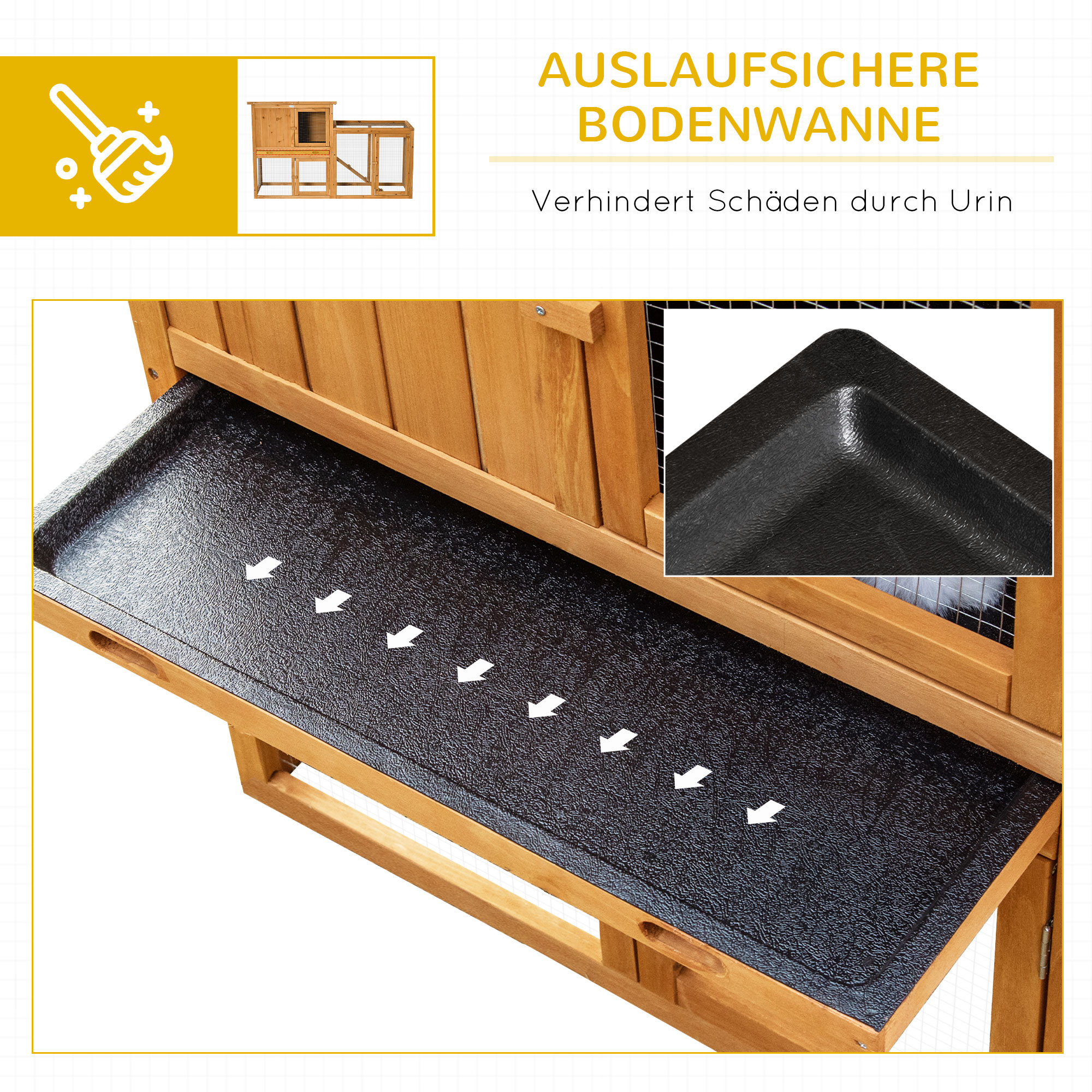 Kleintierstall mit Freigehege, herausnehmbare Bodenwanne, wetterbeständig, 141 cm x 60 cm x 86 cm, Braun