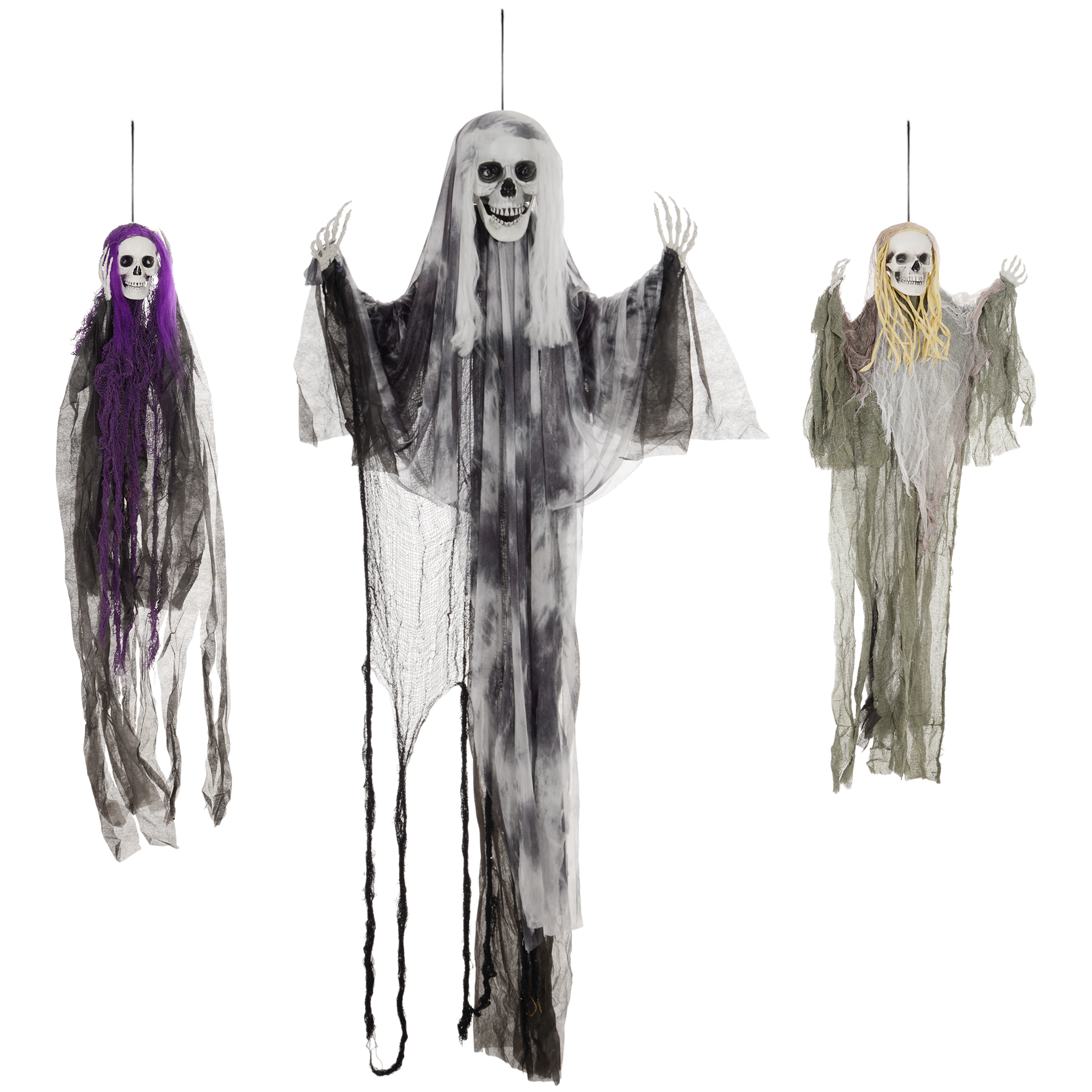 hängende Skelett-Geister, 3er Set, Halloweendeko, verstellbare Arme, 90/110/200cm