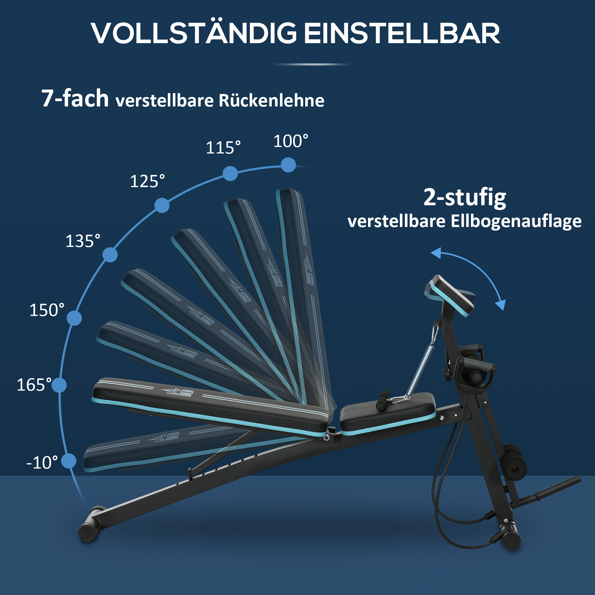 Hantelbank, Klappbar Trainingsbank mit 7-fach verstellbarer Rückenlehne, Fitnessbank bis 120 kg belastbar, Blau