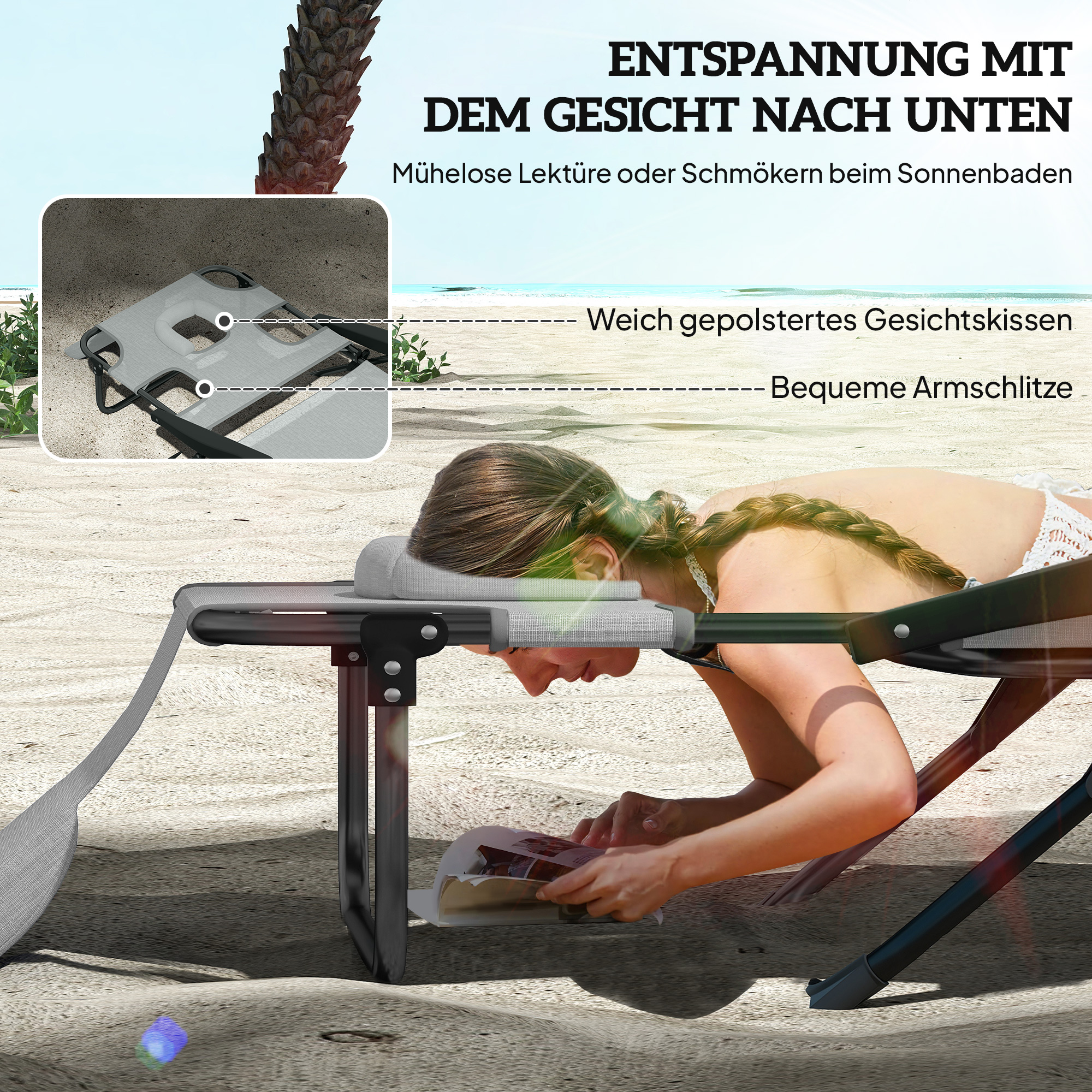Sonnenliege Gartenliegen Relaxliege, klappbar, wetterbeständig, 194 cm x 72 cm x 89 cm, Schwarz + Dunkelgrau