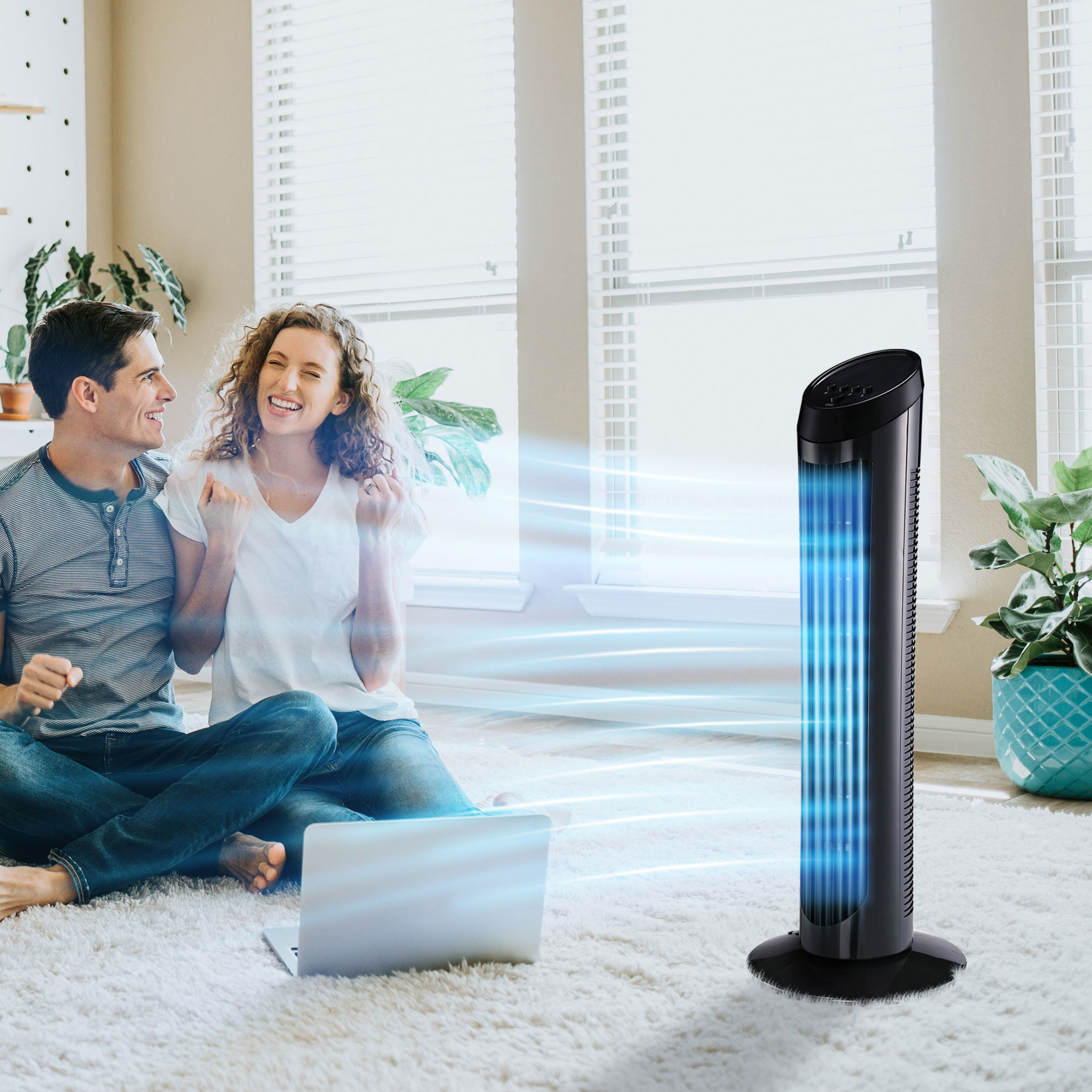 Standventilator 45 W Turmventilator Ventilator leise 3 Belüftungsstufen, 70° Oszillation, ABS, Schwarz, Ø27 x H75 cm