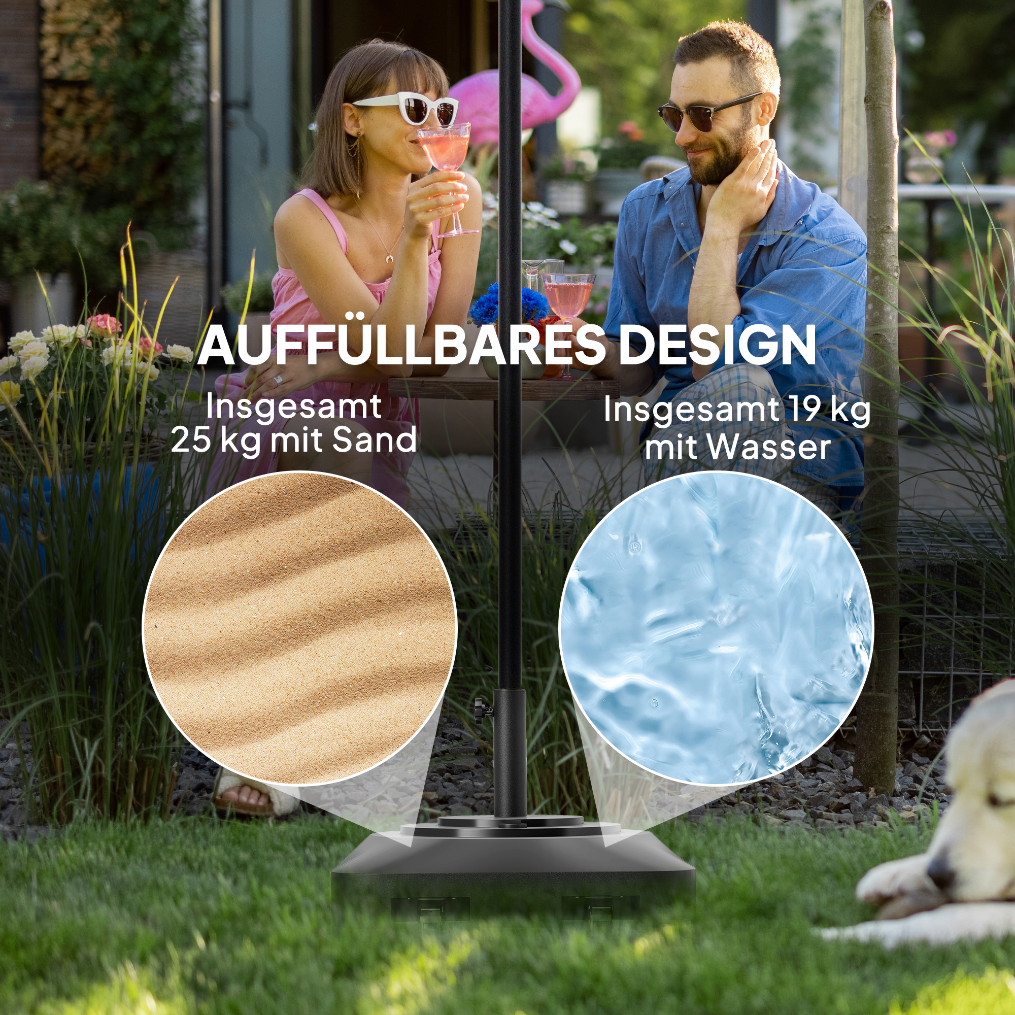 Gartenschirmständer, Sonnenschirmständer aus Kunststoff, mit Wasser oder Sand befüllbar, Kunststoff, Schwarz