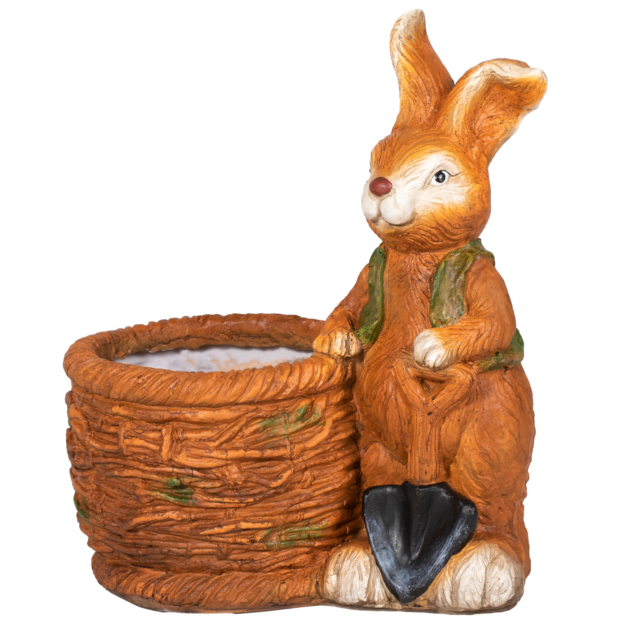 Blumentopf, Hase mit Weidenkorb, wetterfest, 45x27x50cm, Braun Blumentopf, Hase mit Weidenkorb, wetterfest, 45x27x50cm, Braun