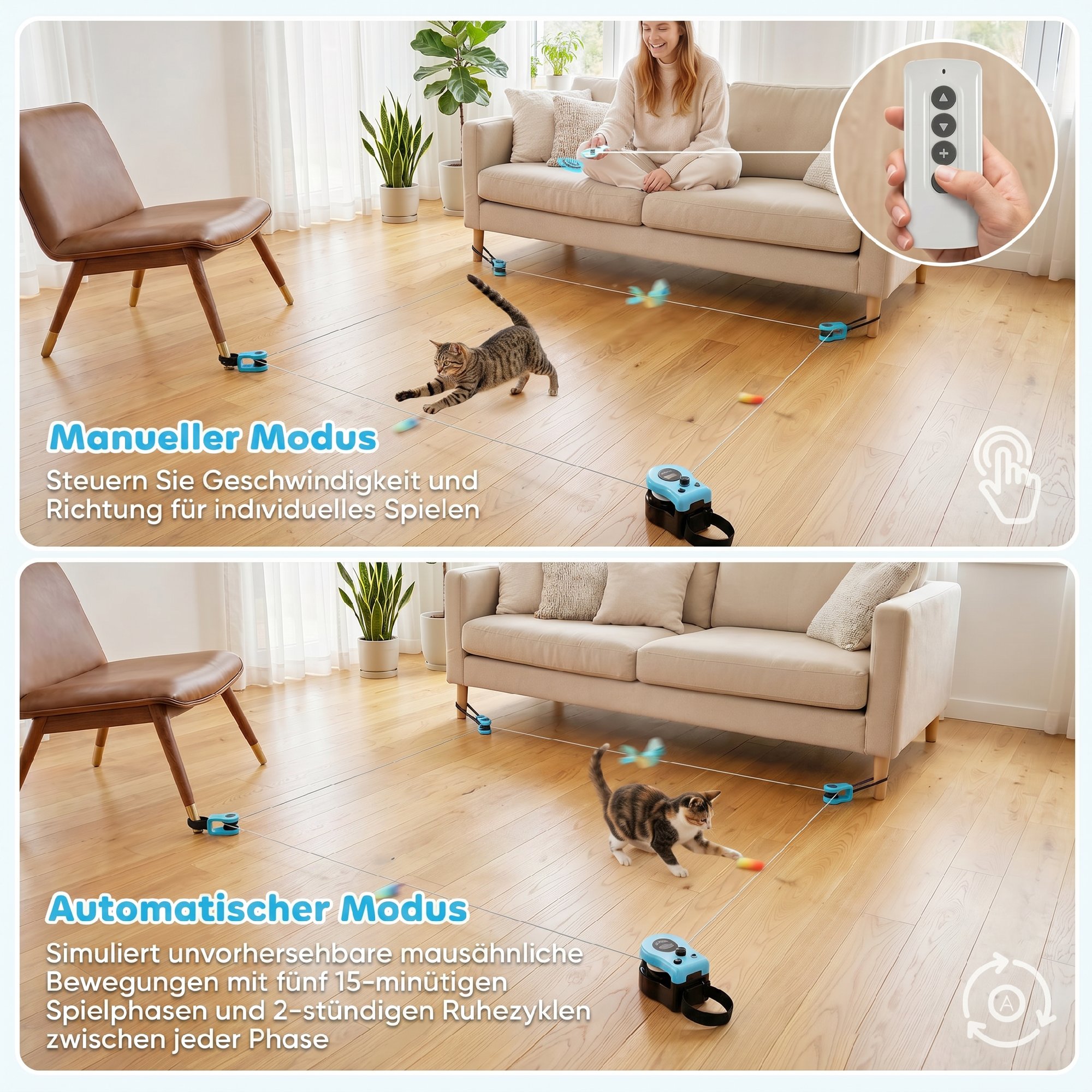 Katzenspielzeug mit einstellbare Geschwindigkeit anpassbaren Laufwegen Schwarz