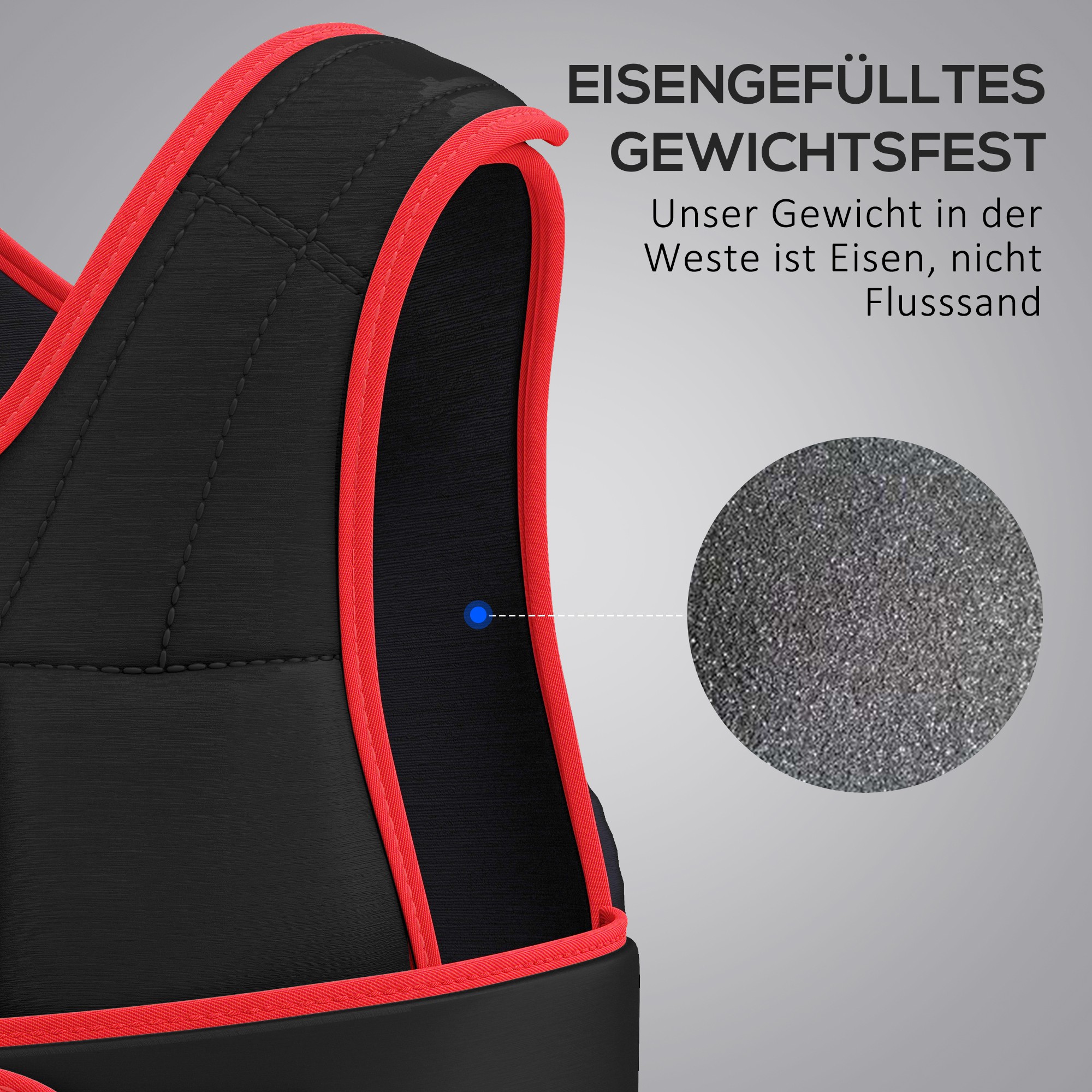 20 kg Trainingsweste Gewichtsweste mit doppelten Gurten verstellbar Krafttraining Fitness Oxford Metall-Sand Schwarz+Rot 60 x 50 cm