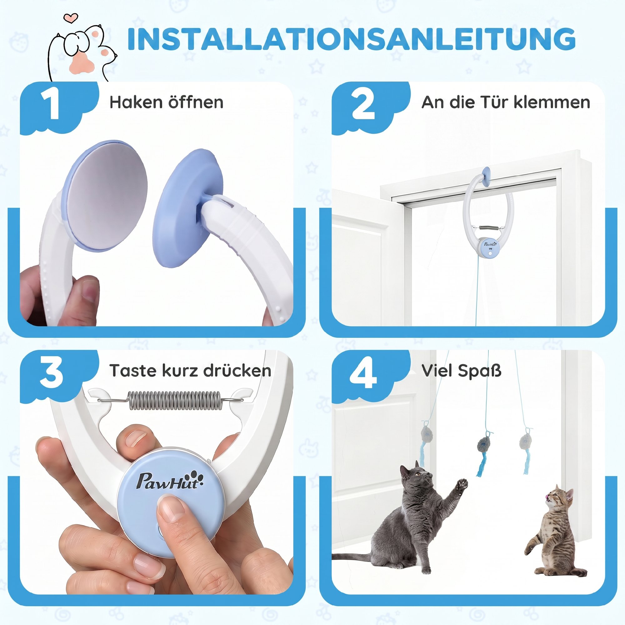 Interaktives Katzenspielzeug USB-Aufladbare Türhängende Hüpfende Maus für Katzen, 24,1 x 13,8 x 6,6 cm Weiß