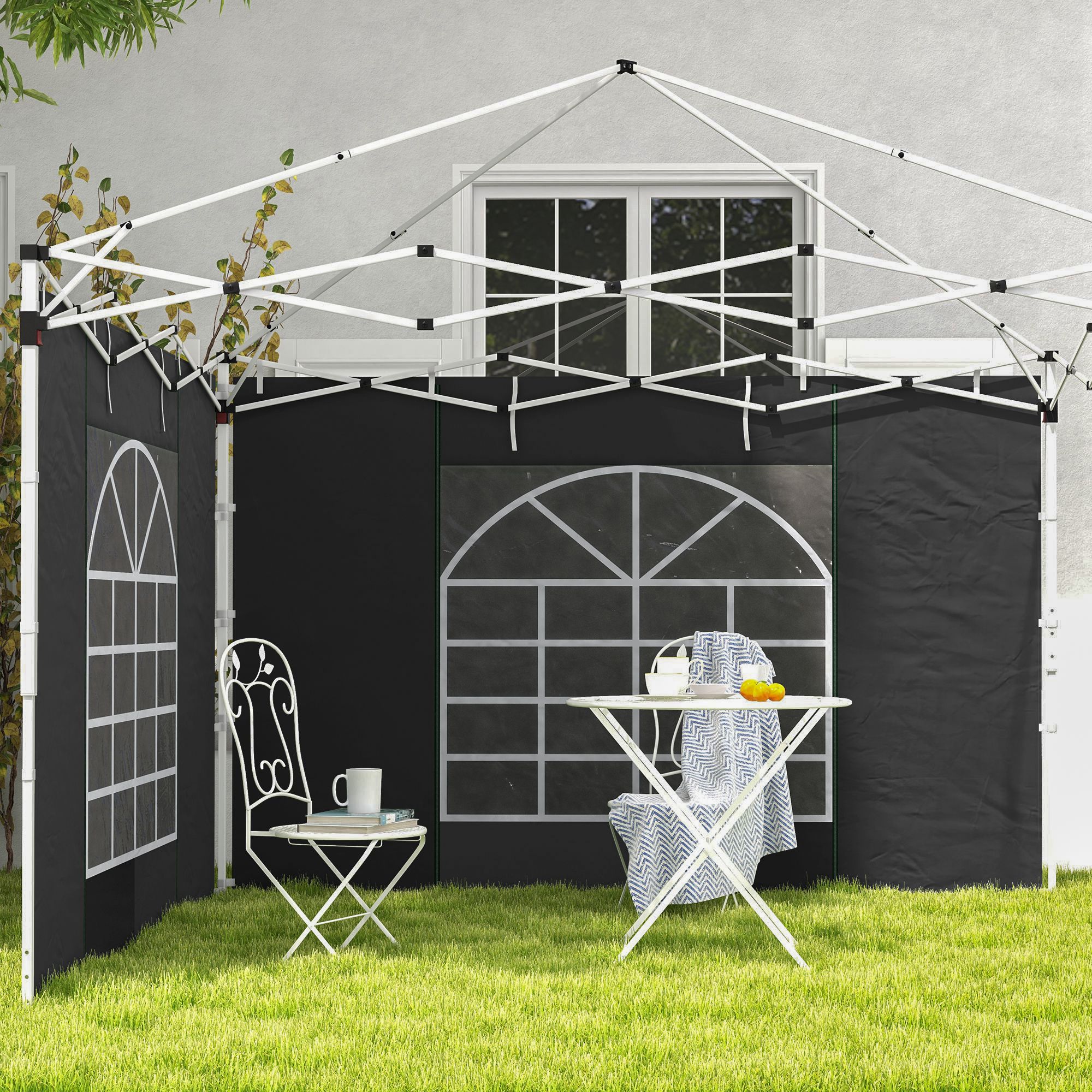 Seitenwände für 3 x 3/ 3 x 6 m Pavillon, Seitenplanen mit Fenster, Tür, Ersatzwände für Partyzelt, Oxfordstoff, Schwarz