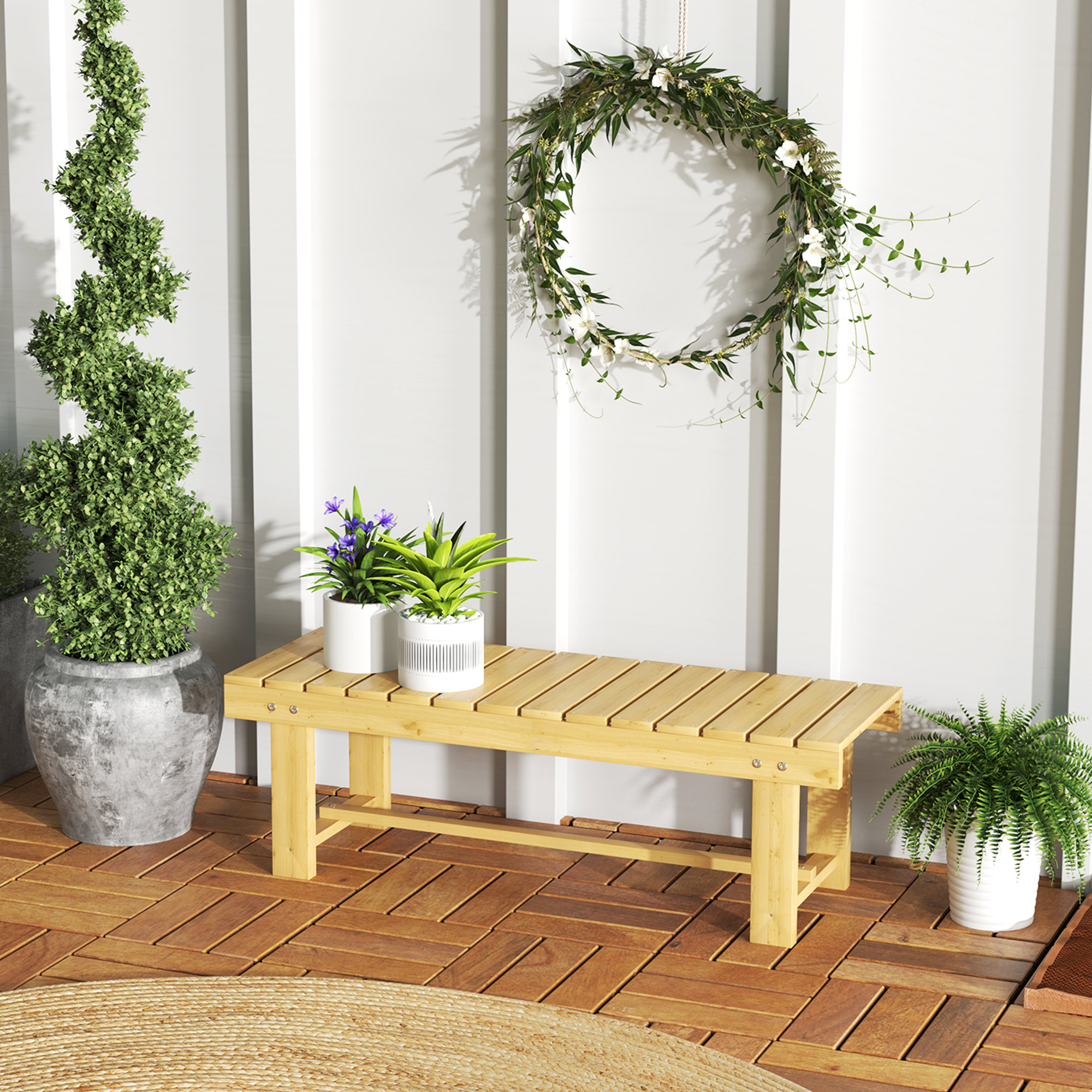 2-Sitzer Gartenbank Holz, wetterfest Sitzbank, Gartenmöbel mit Wasserresistente Lackierung, Parkbank 250kg belastbar, Holzbank für Balkon Terrasse, Garten, 110 x 38 x 35 cm Naturholz