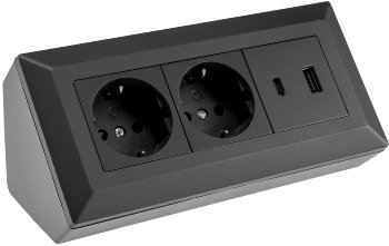 2-fach Steckdosenblock, USB-A+C, schwarz, 250V~/ 16A, Aufbaumontage, USB 3,1A, PD 2-fach Steckdosenblock, USB-A+C, schwarz, 250V~/ 16A, Aufbaumontage, USB 3,1A, PD