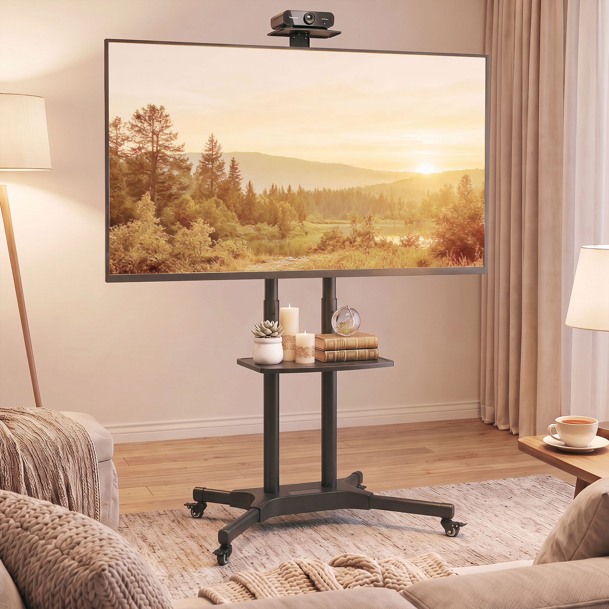 TV Ständer Rollbar für 32-75 Zoll Fernseher Höhenverstellbarer Fernsehständer mit 2 Ablagen, Metall, max. VESA 400x600mm