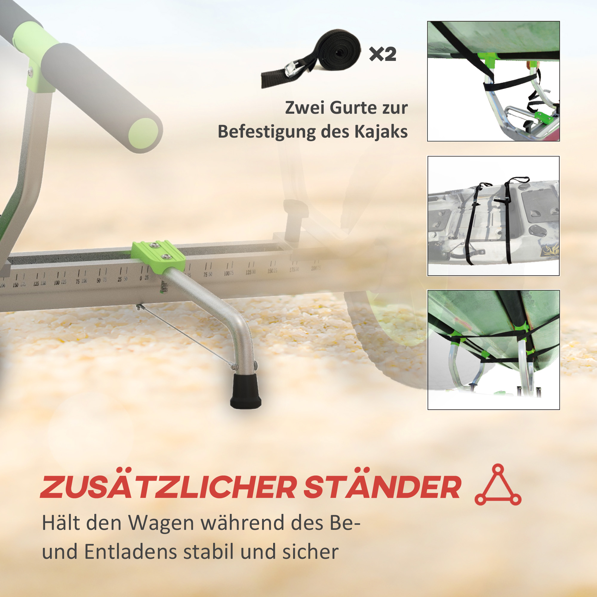 Bootswagen, verstellbare Breite, bis 100 kg belastbar, Aluminium, schwarz+grün, 79 x 72,5 x 42 cm