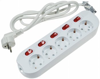 Steckdosenleiste mit Einzelschaltung, 5-fach, weiß, 1,5m Kabel Steckdosenleiste mit Einzelschaltung, 5-fach, weiß, 1,5m Kabel