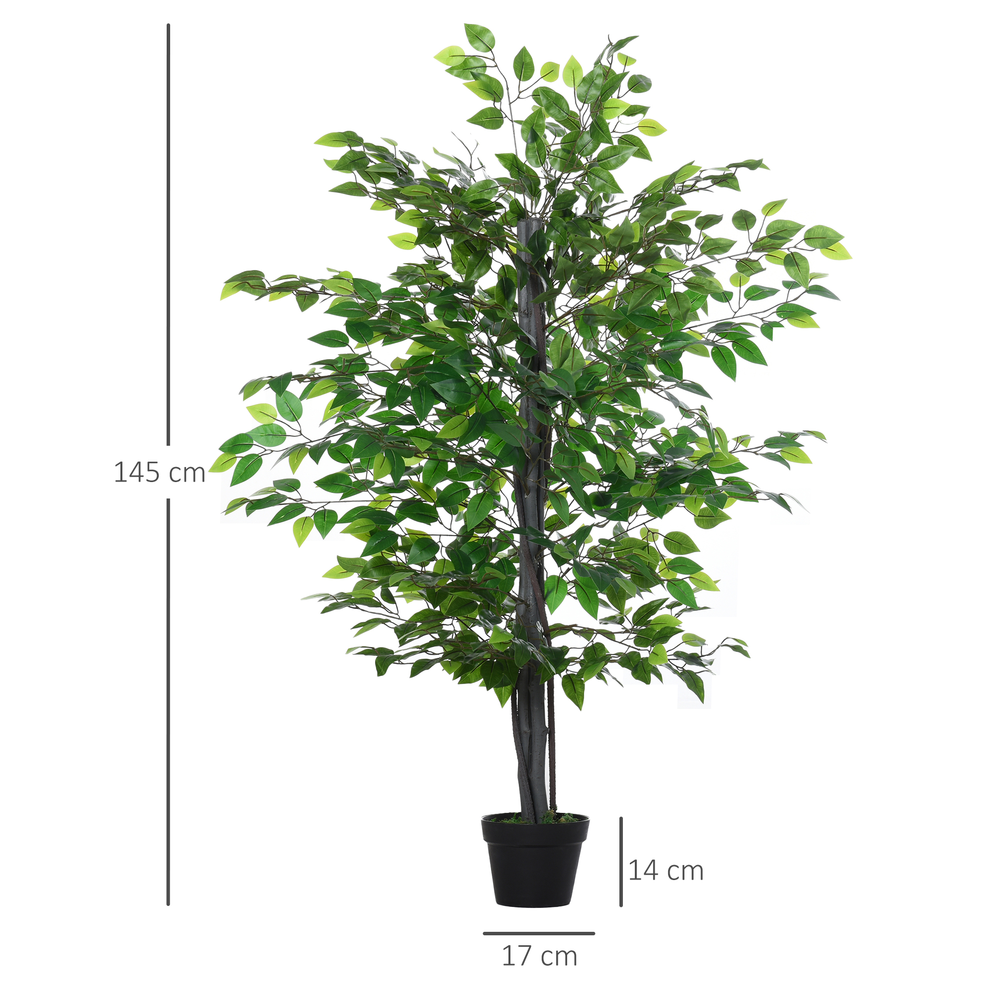 Künstlicher Ficus-baum groß 145 cm, Kunstbaum, Kunstpflanze, Plastik Künstliche Pflanzen im Topf, Fake Plant wie echt für Wohnzimmer Schlafzimmer Büro Garten Moderne Dekoration Geschenk